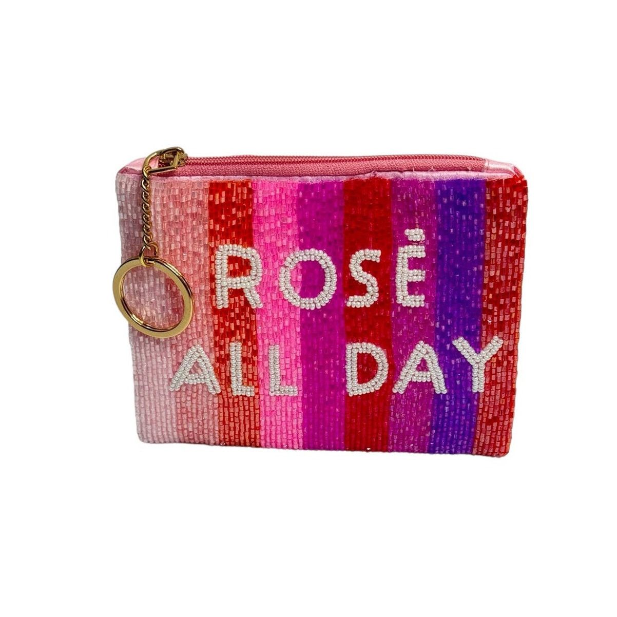 Rose All Day Beaded Coin Purse Key Ring Small Pouch in Pink, Women's