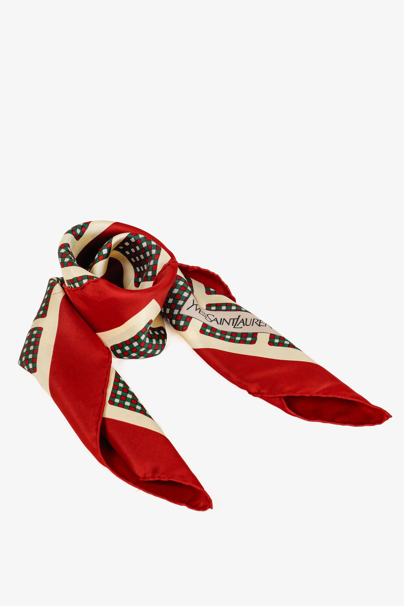 Yves Saint Laurent Yves Saint Laurent Vintage Silk Red Green Grid Scarf Size ONE SIZE - 1 Thumbnail