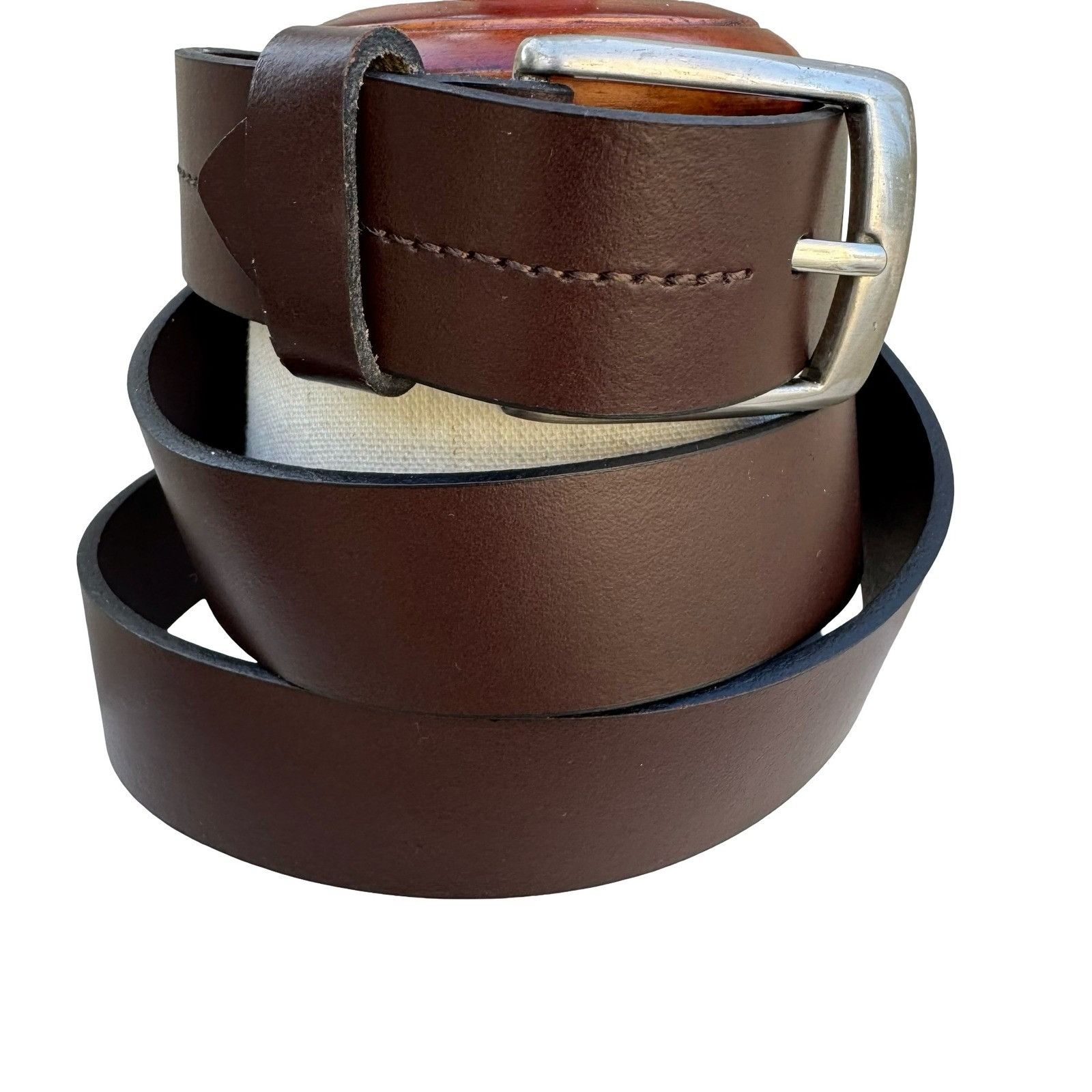 Vintage Mens Large Brown Genuine Leather Belt Silver Buckle Made in Size ONE SIZE - 1 Thumbnail