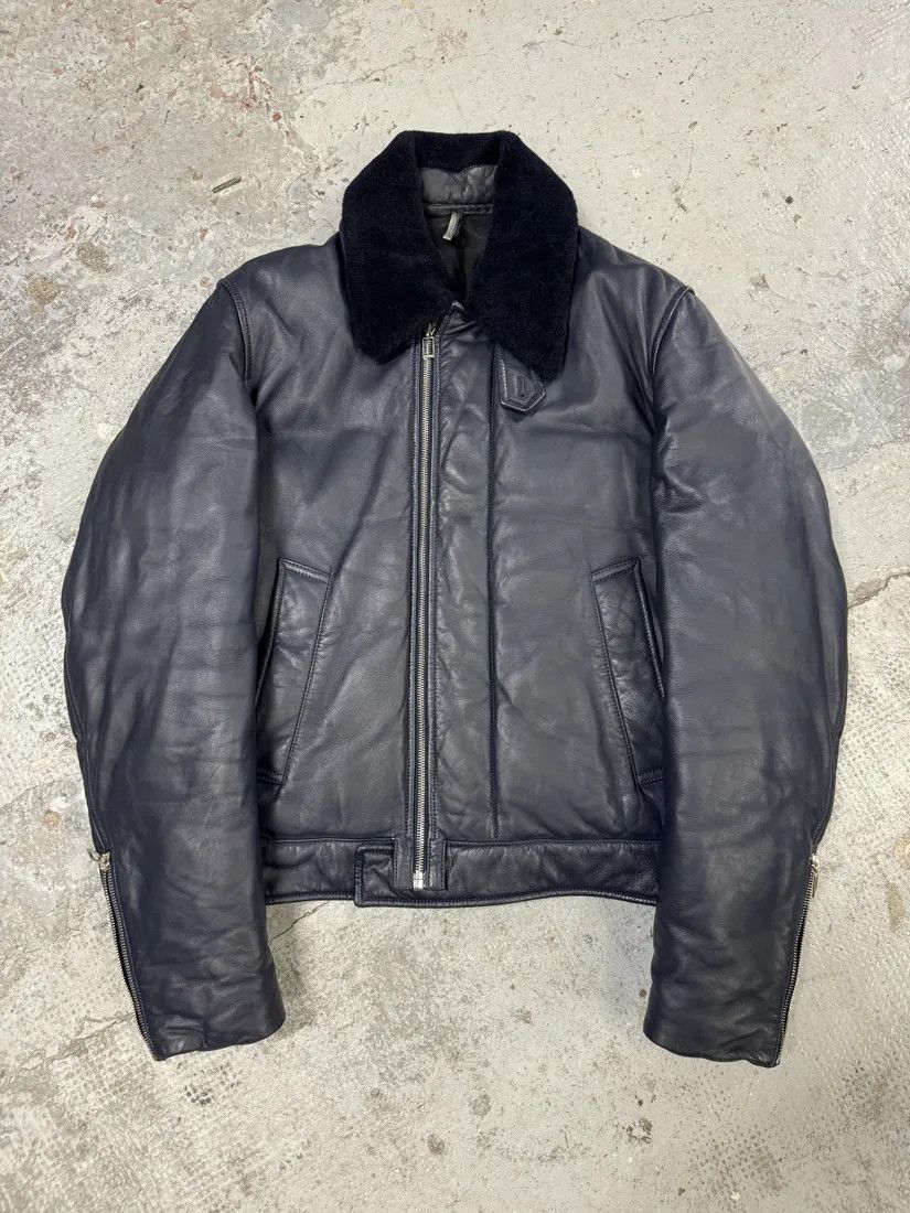 Designer × Dior × Vintage FW2013 Dior Navy Asymmetrical Lambskin Leather Bomber Jacket by Kris Van Assche Size US M / EU 48-50 / 2 - 1 Thumbnail