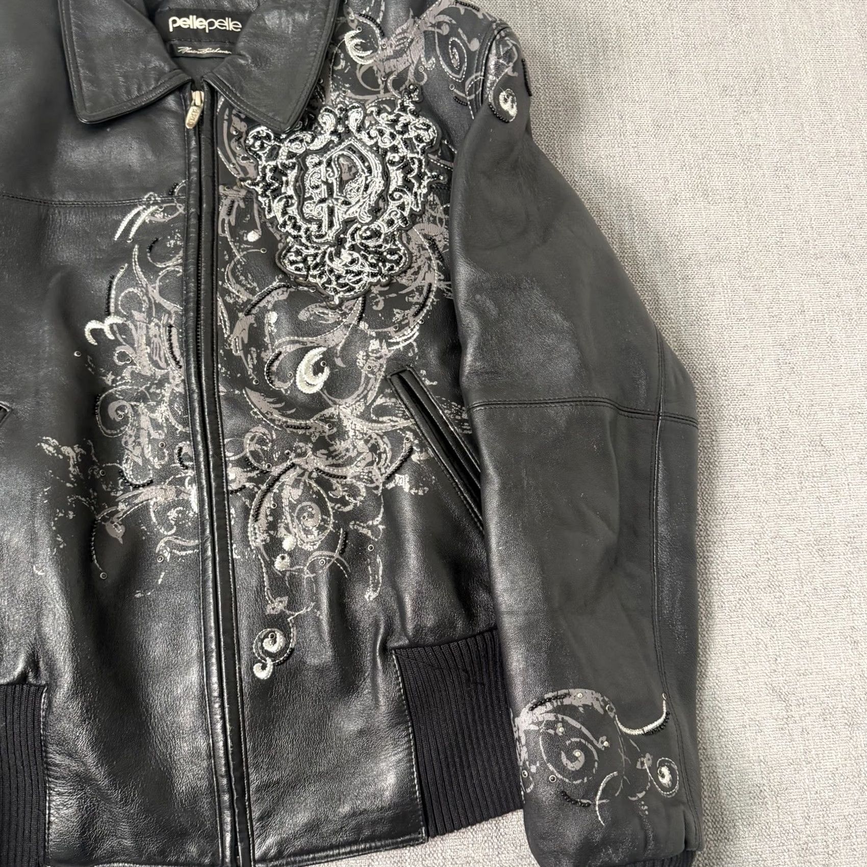 Pelle Pelle VINTAGE Pelle Pelle Black Leather Studded Jacket Rhinestones Womens 10 Bomber Jacket Women Black 10 Womens Size L / US 10 / IT 46 - 5 Thumbnail