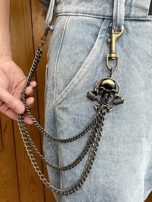 Jewelry Triple Layered Skull Wallet Chain, Skeleton Belt Chain Size ONE SIZE - 6 Thumbnail