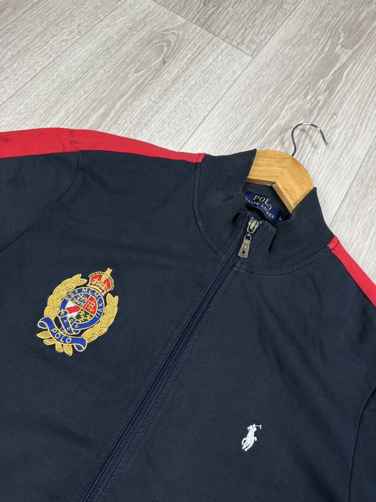 Polo Ralph Lauren × Vintage Polo Ralph Lauren Zip Track Top Hoodie Distressed Size L Size US L / EU 52-54 / 3 - 5 Thumbnail