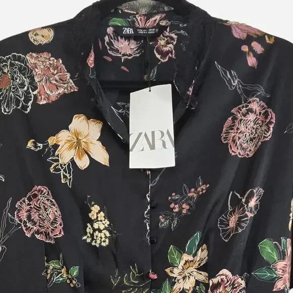 Zara ZARA Floral Satin Button Long Sleeve Top (NWT, Size M) Size M / US 6-8 / IT 42-44 - 2 Thumbnail