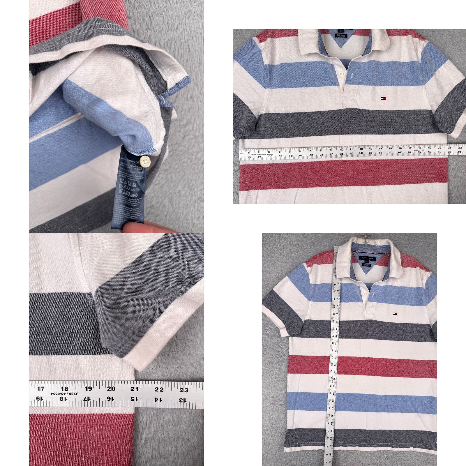 Tommy Hilfiger Tommy Hilfiger Polo Shirt Men Large White Blue Red Stripe Cotton Custom Fit READ Size US L / EU 52-54 / 3 - 8 Thumbnail