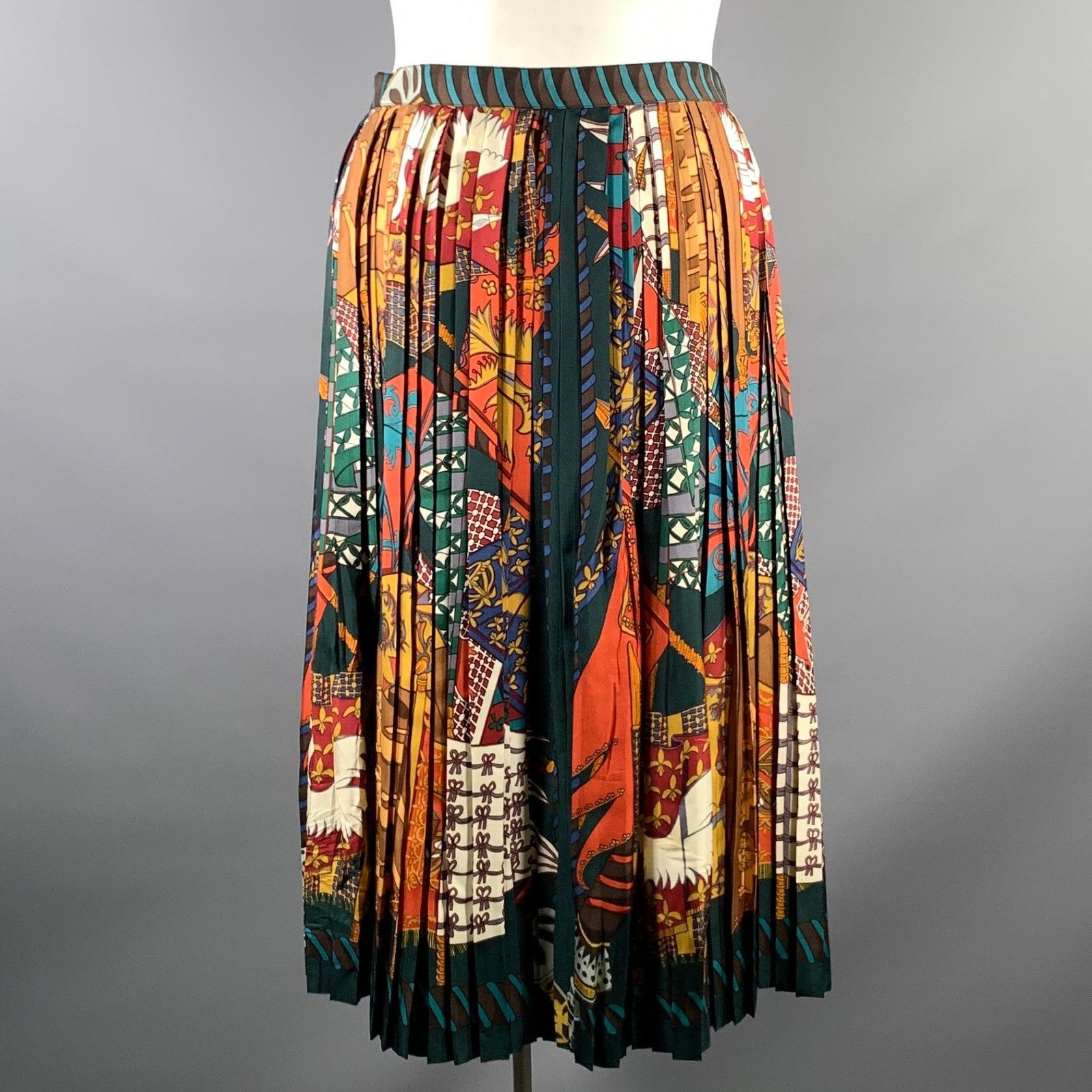 Hermes HERMES Size 12 Multi-Color Silk Pleated Knee-Length Skirt Size 34" / US 12 / IT 48 - 2 Thumbnail