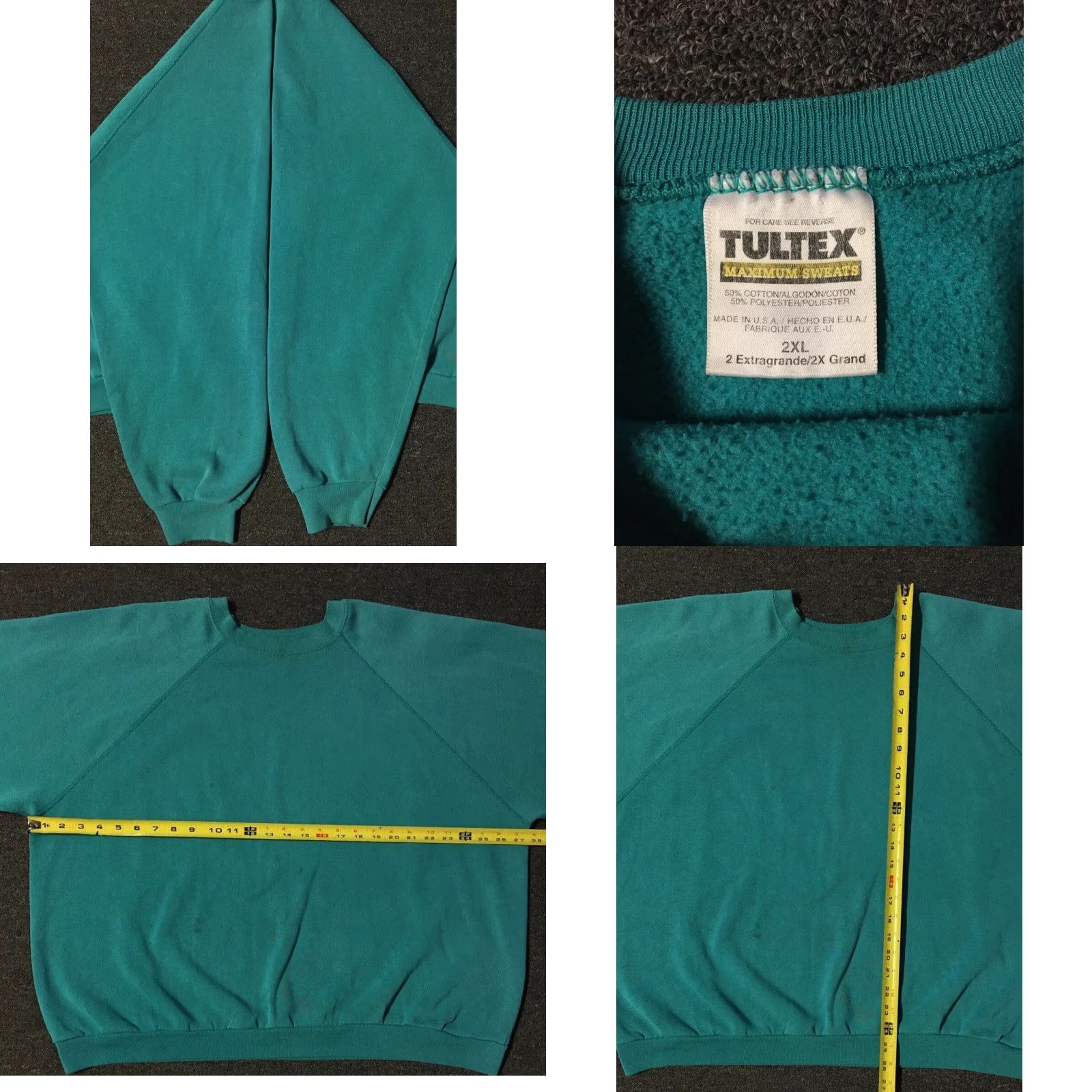 Tultex VINTAGE Tultex 80s Hoodie Shirt 2XL Green Distressed Boxy Sweatshirt USA 90s Grunge Punk Surf Skate Rockabilly Size US XXL / EU 58 / 5 - 8 Thumbnail