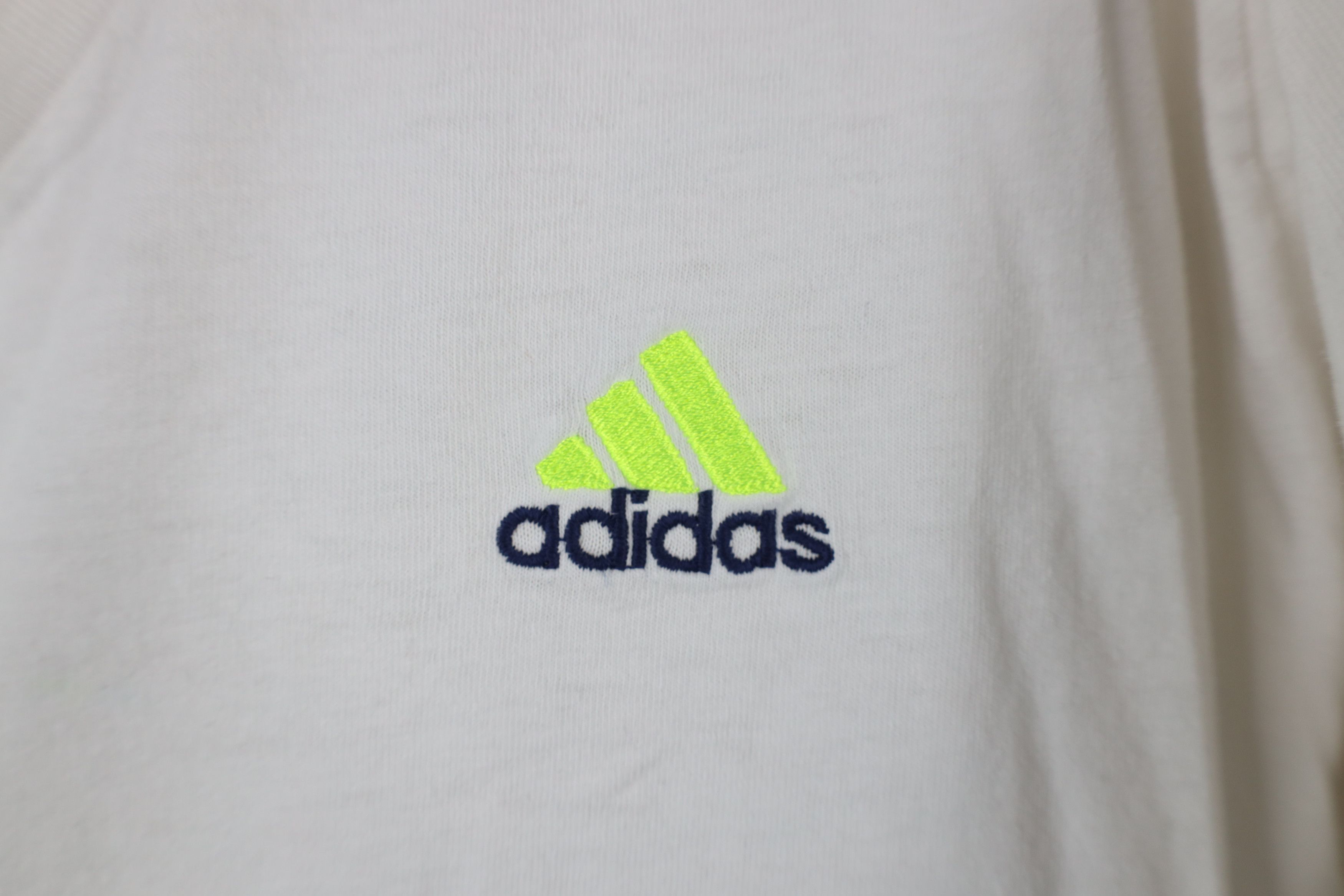Adidas × Vintage Vintage 90s Adidas Spell Out V-Neck T-Shirt White USA Size US L / EU 52-54 / 3 - 4 Thumbnail