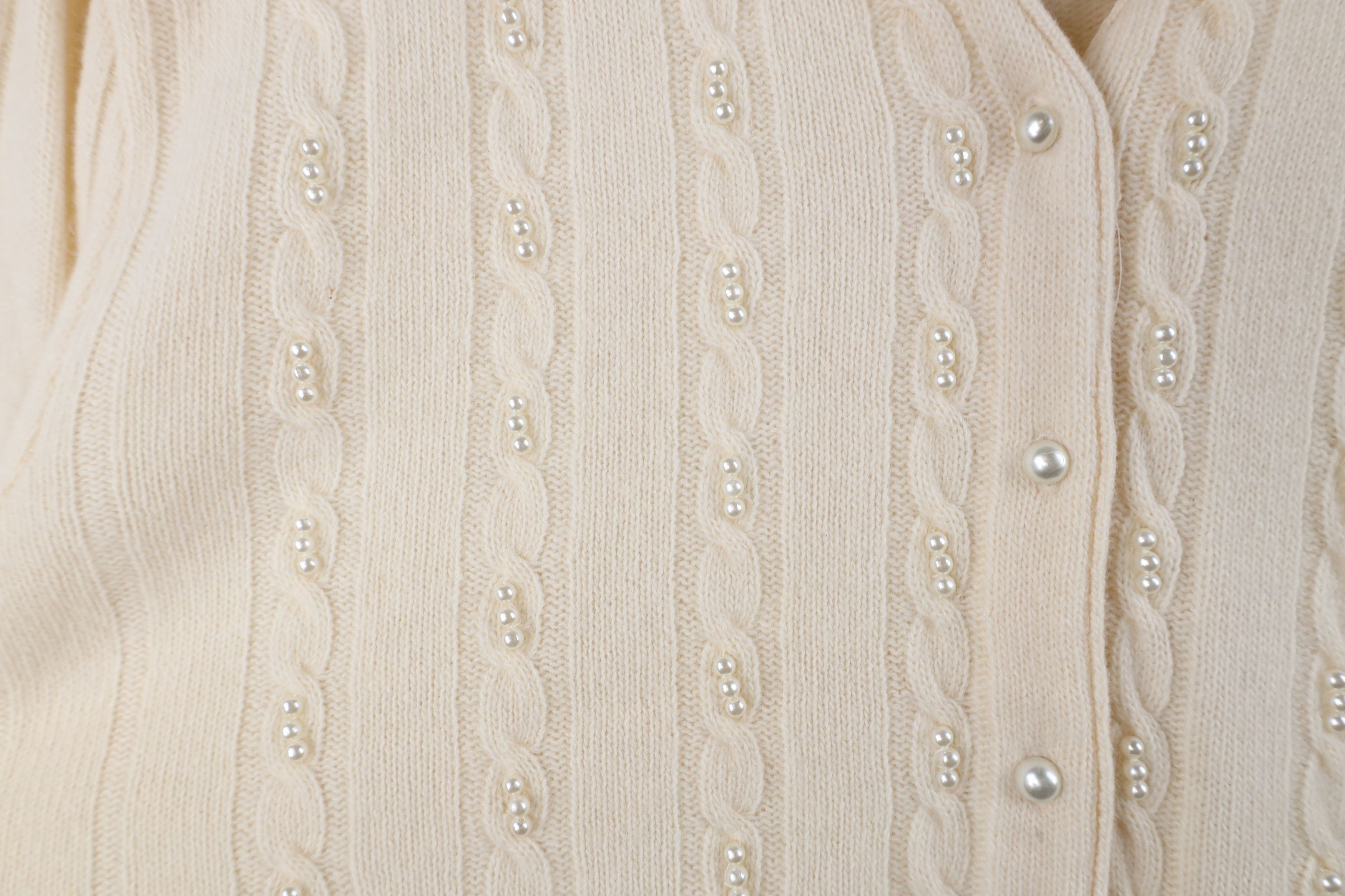 Vintage Vintage 90s Lambswool Angora Knit Cardigan Sweater Cream Size L / US 10 / IT 46 - 7 Thumbnail