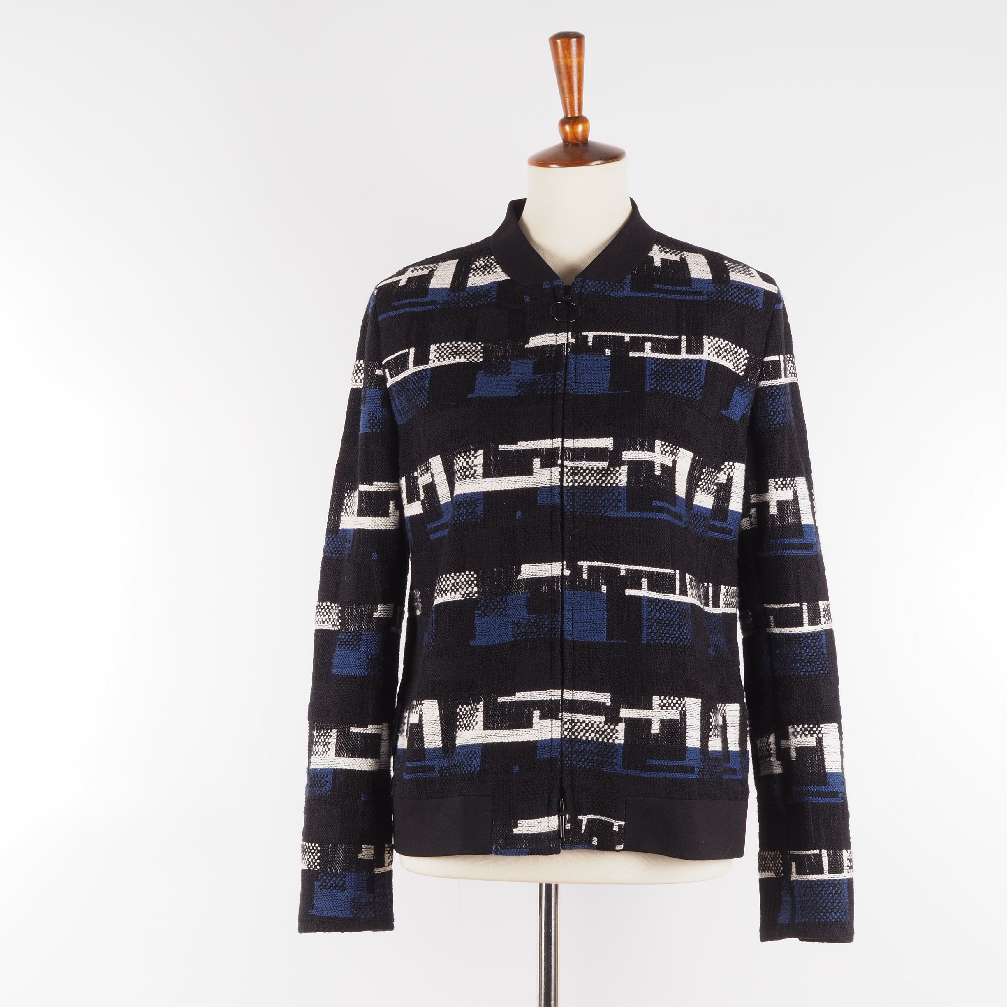 Akris Akris Punto Black Blue White Striped Zip Designer Jacket Size M / US 6-8 / IT 42-44 - 4 Thumbnail