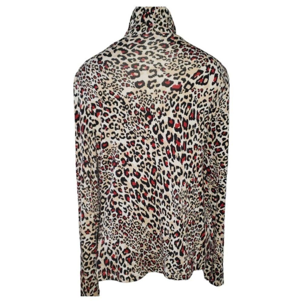 Elie Tahari CT1677 Tahari Red & Black Animal Print Mock Neck Top L Size L / US 10 / IT 46 - 2 Thumbnail