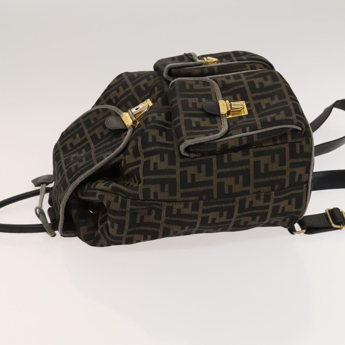 FENDI Zucca Canvas Backpack Black Brown Gold