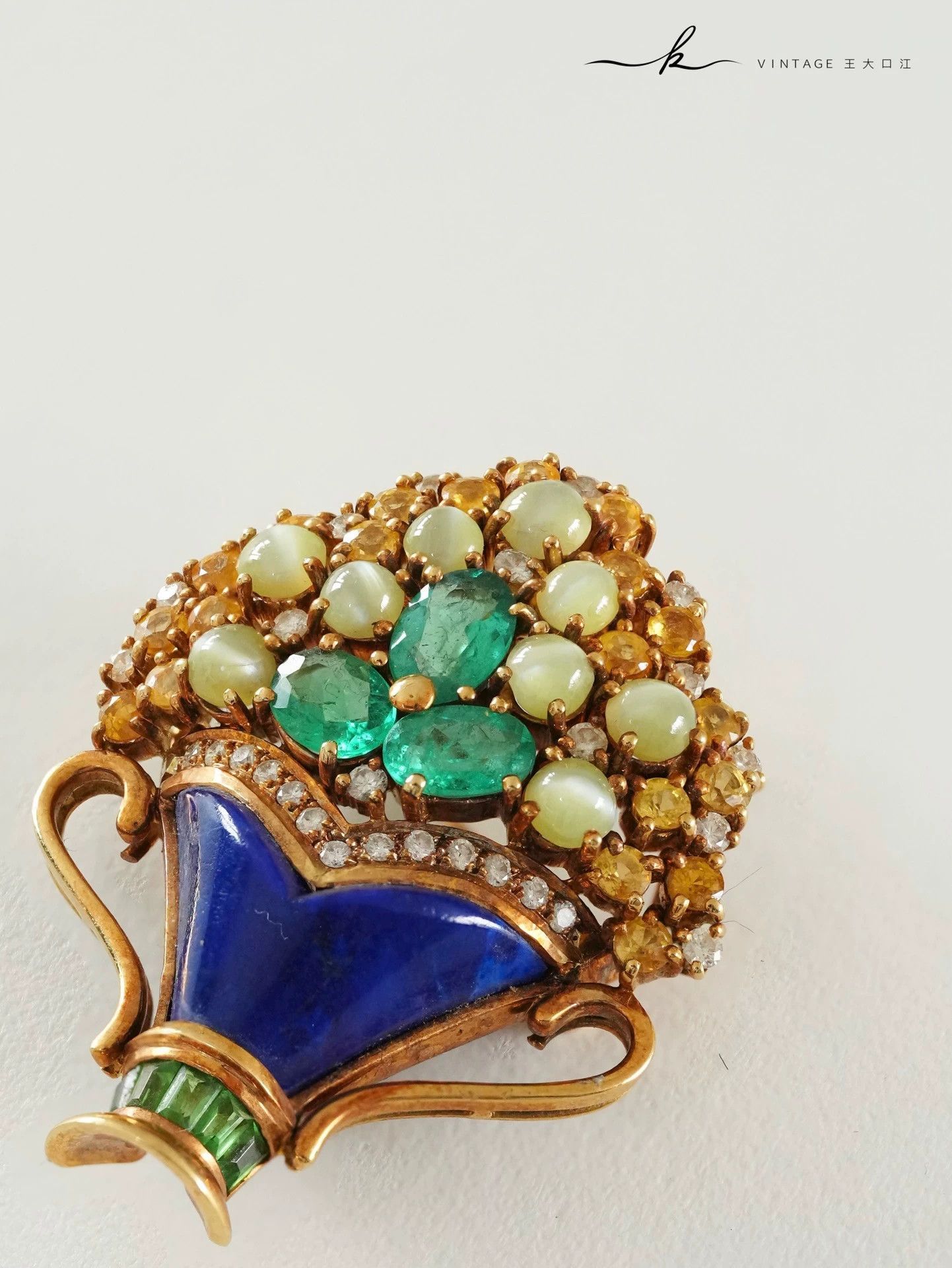 Other Vintage 18K Gold Multi-Gemstone Floral Basket Brooch Size ONE SIZE - 9 Thumbnail