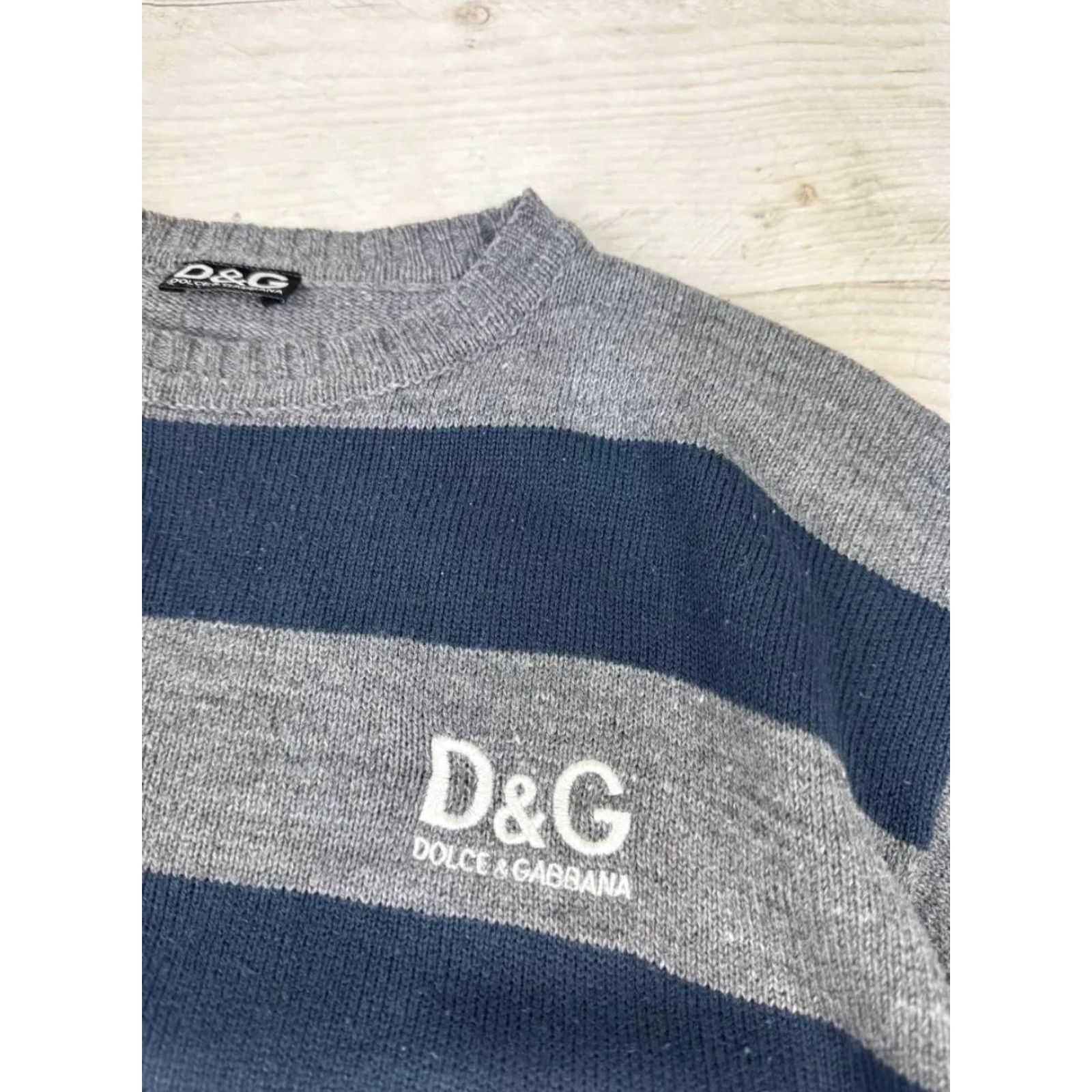 Dolce & Gabbana VINTAGE Dolce&Gabbana Logo Knit Sweater Striped Wool Men M Blue - Regular Fit Pullover, Wool, Knit, Long Sleeve, Classic Casual Winter Fall Spring Size US M / EU 48-50 / 2 - 6 Thumbnail