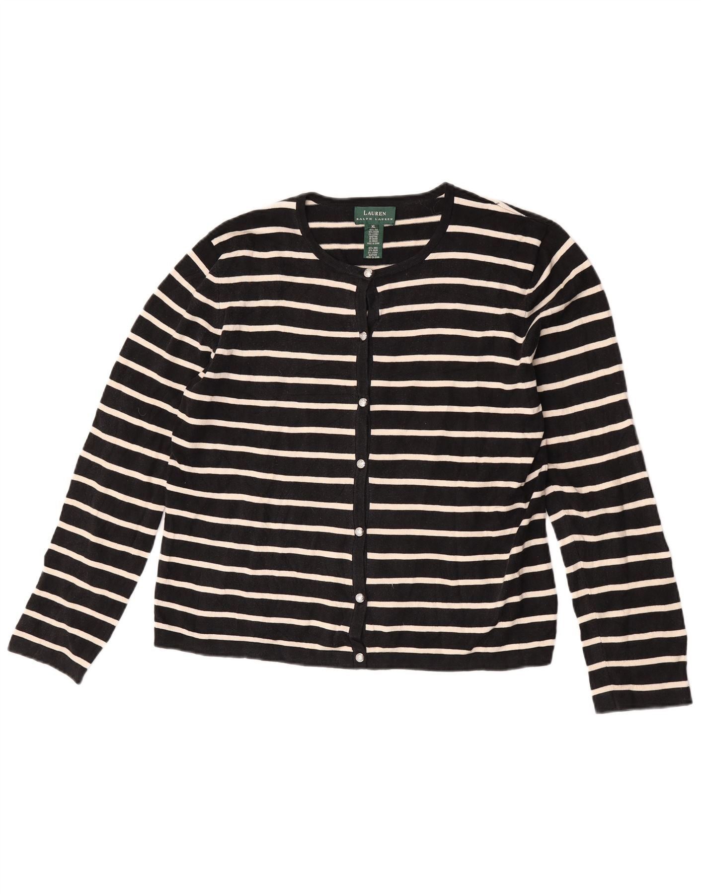 Ralph Lauren Womens Crop Cardigan Sweater UK 18 XL Black Striped Nautical Size XL / US 12-14 / IT 48-50 - 1 Thumbnail