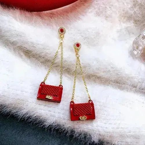 Diamond Earrings Fashion Elegant Shoulder Bag Long Dangle Drop Earrings in Gold, Men's