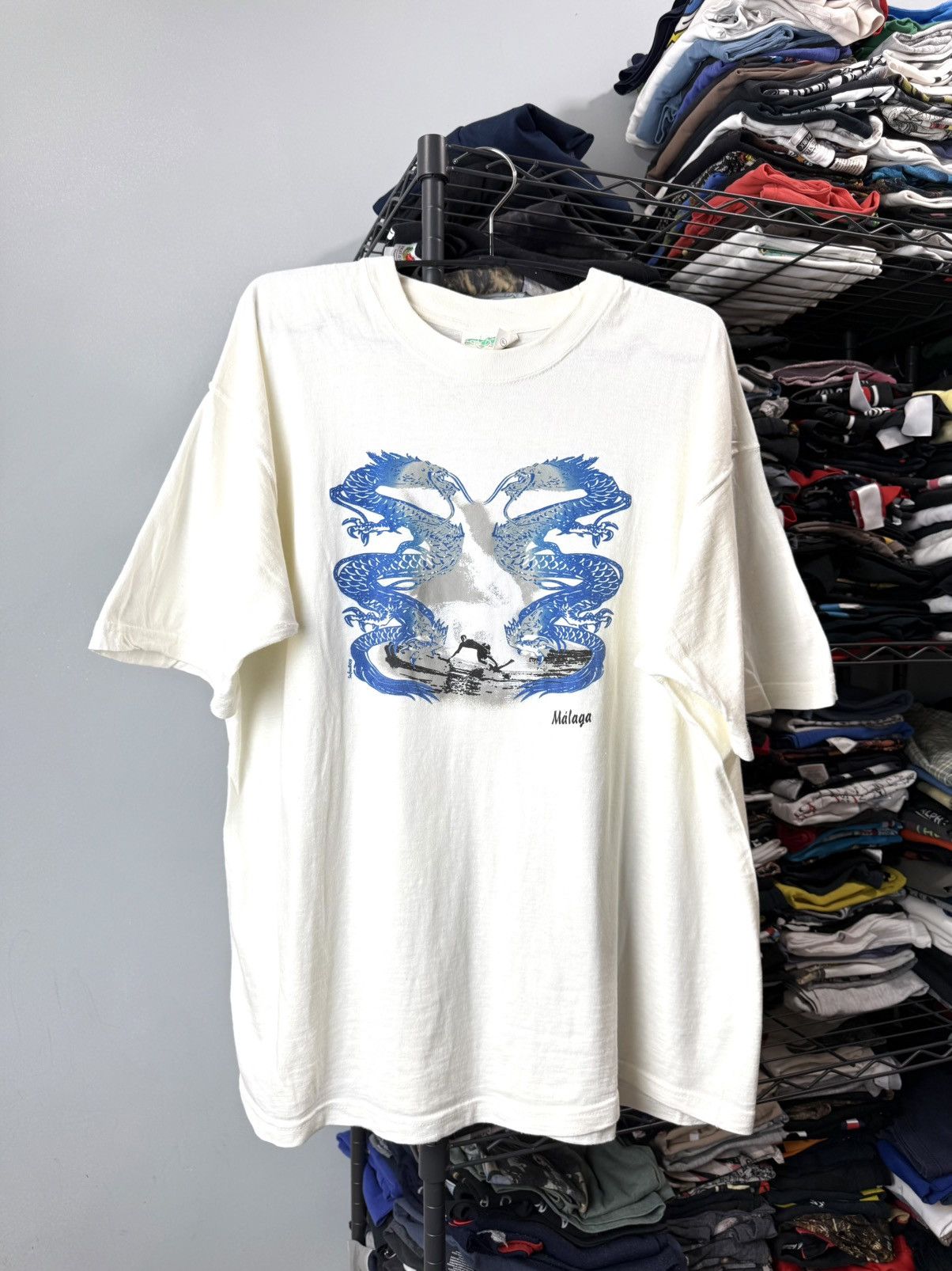 Japanese Brand 80-90’s Vintage Japanese Dragons Wave Surf T Shirt Size US XXL / EU 58 / 5 - 1 Thumbnail