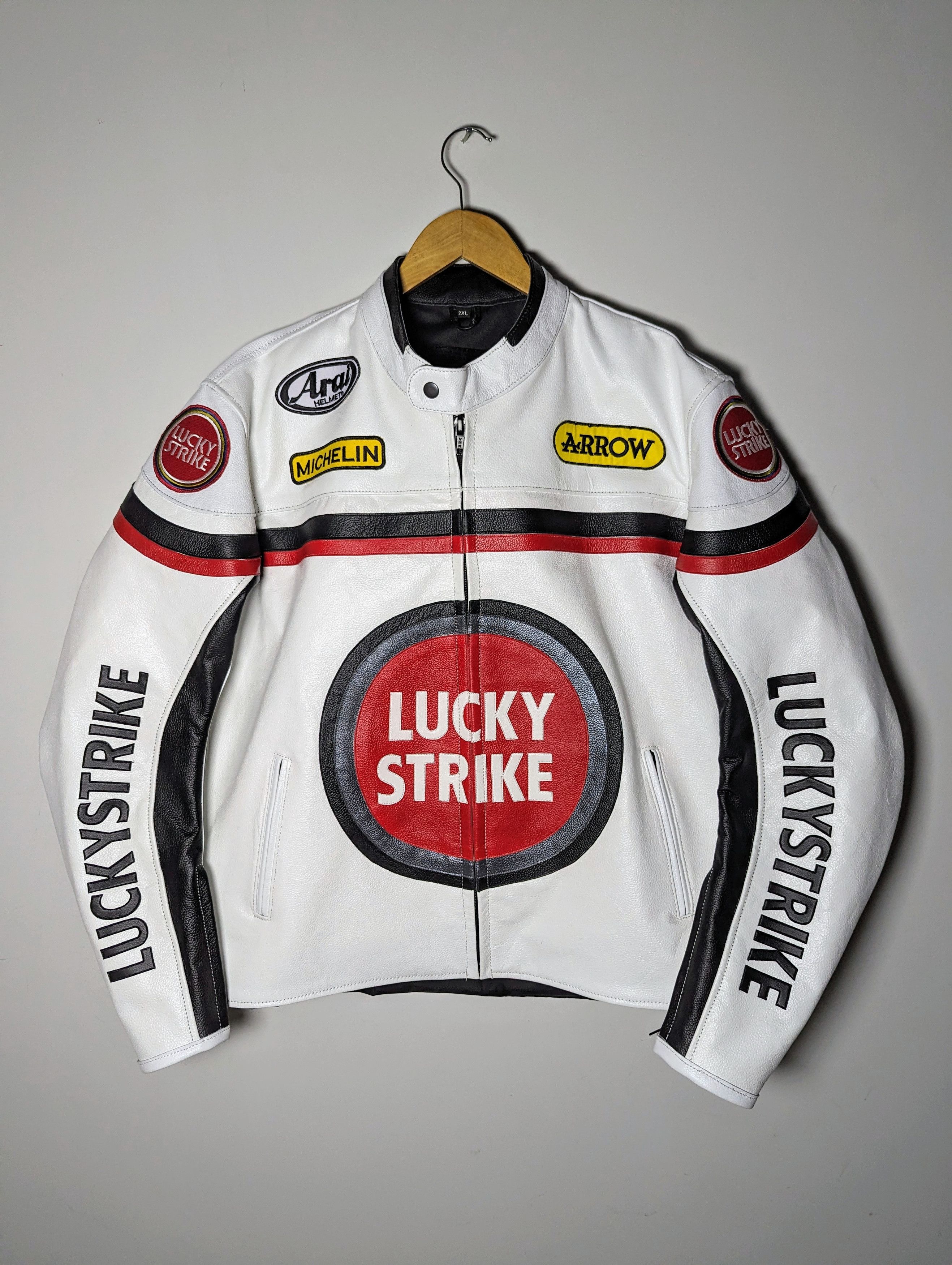 Vintage 💥🔥 VINTAGE LUCKY STRIKE RACING LEATHER BIKER JACKET Size US L / EU 52-54 / 3 - 1 Thumbnail