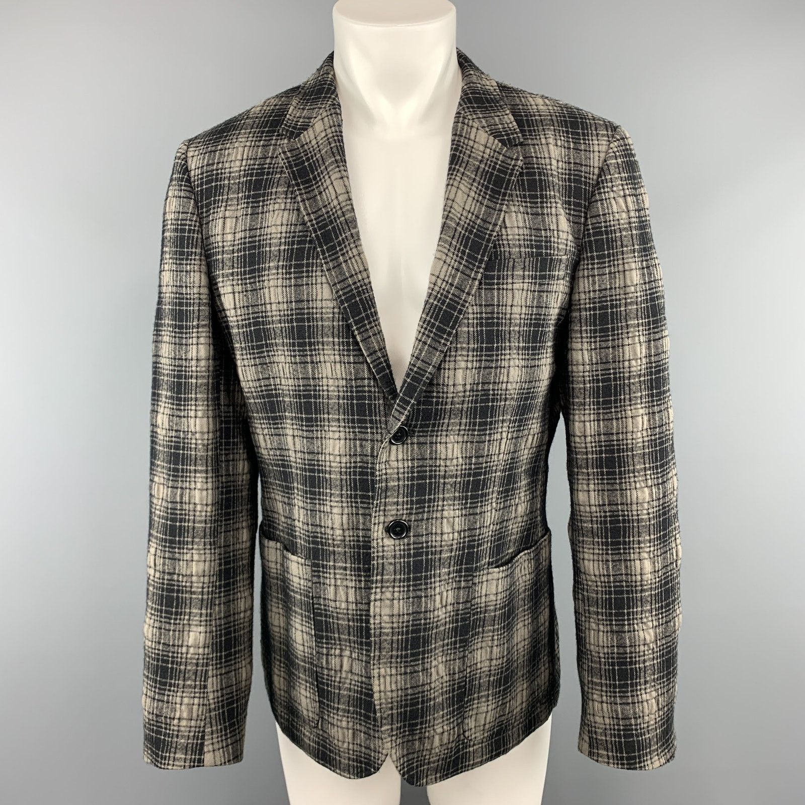 Paul Smith Sz 40 Plaid Black/Grey Wool/Cotton Sport Coat Size 40R - 1 Thumbnail