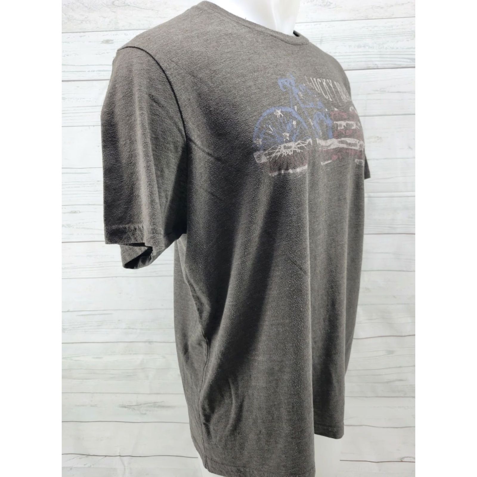 Lucky Brand Lucky Brand Mens XL Gray American Flag Motorcyle Graphic T-Shirt Tee Shirt Graphic Tee Casual Mens Size US XL / EU 56 / 4 - 4 Thumbnail