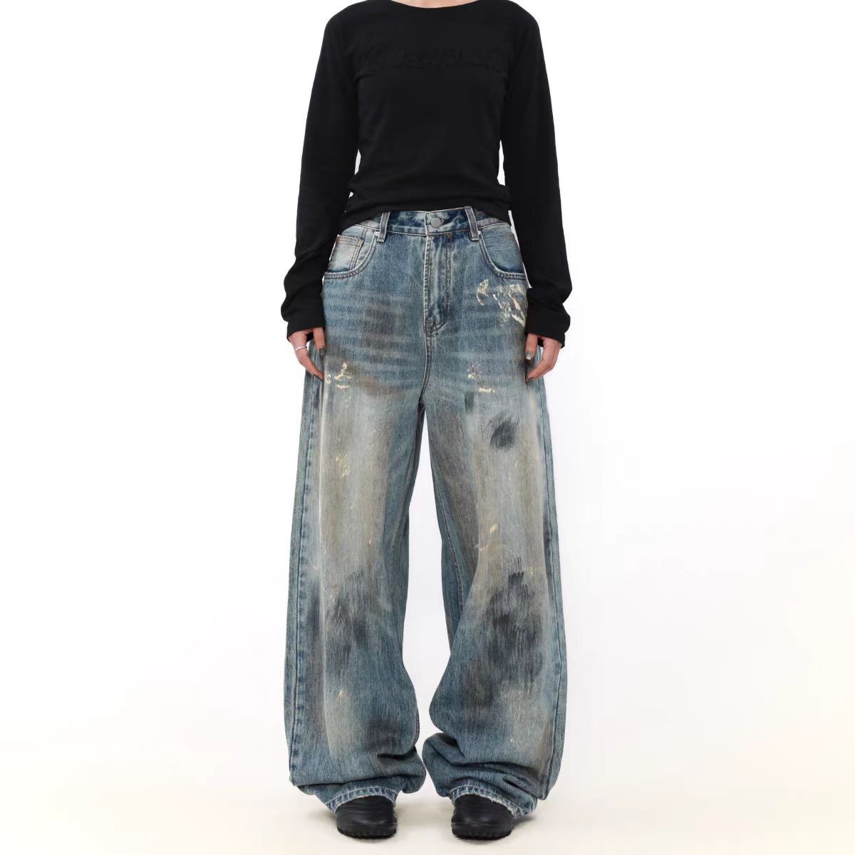 Japanese Brand × Jean High Street Splattered Ink Dirty Straight Jeans Size US 32 / EU 48 - 3 Thumbnail