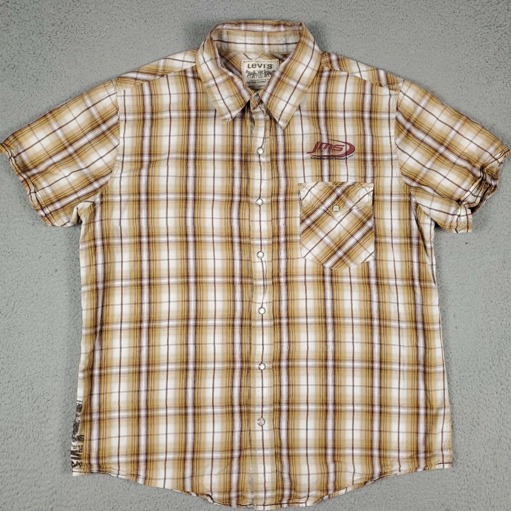 Levi's VINTAGE Levi's Short Sleeve Button-Up Shirt L Beige Plaid Snap Casual Men's Size US L / EU 52-54 / 3 - 2 Thumbnail