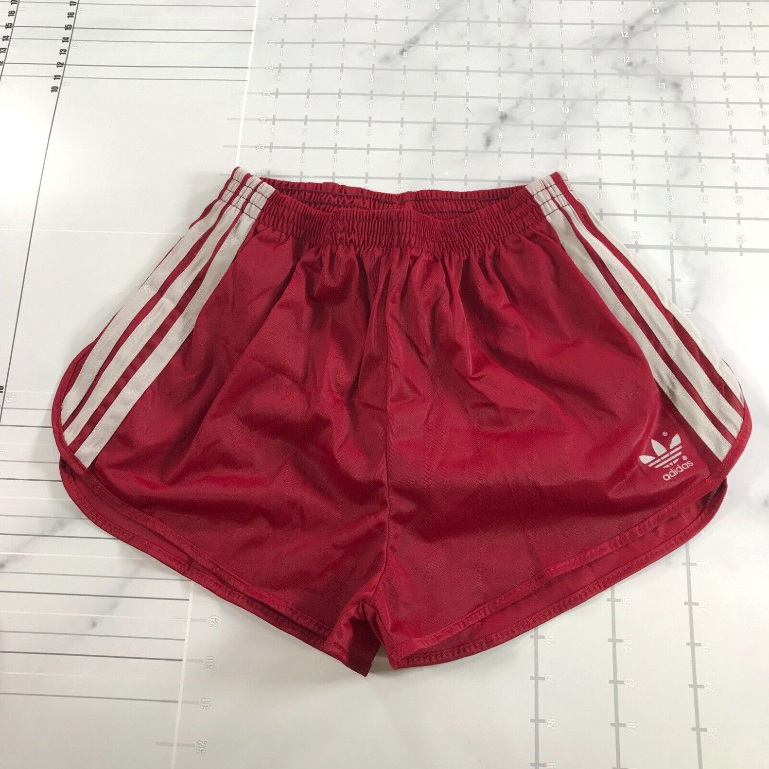 Adidas Vintage Adidas Running Shorts Mens S 28 30 Burgundy Red Three Gray Stripes Logo Grailed