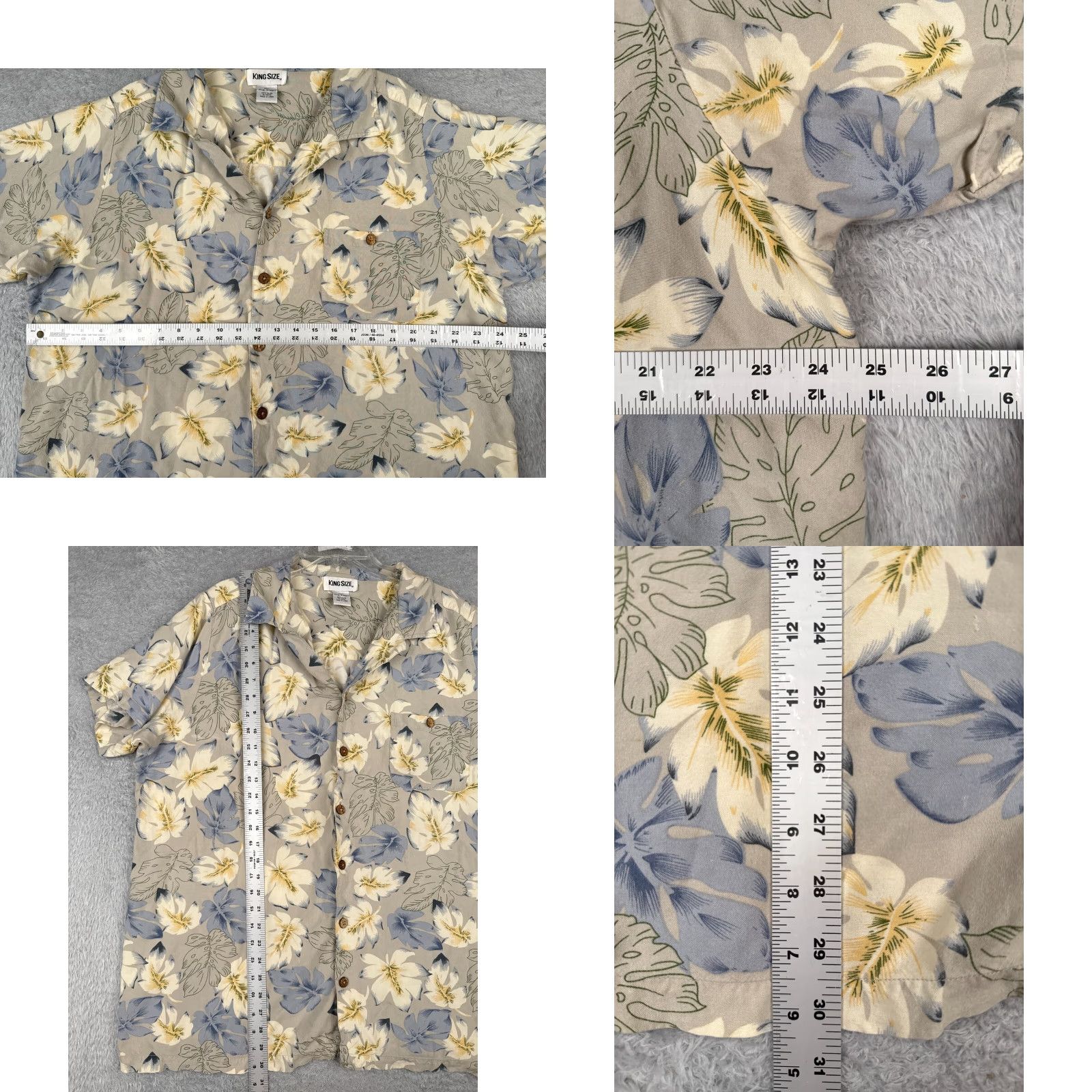 Vintage King Size Hawaiian Shirt Mens 2XL Beige Blue Leaf Pattern Button Up READ ME Size US XXL / EU 58 / 5 - 8 Thumbnail