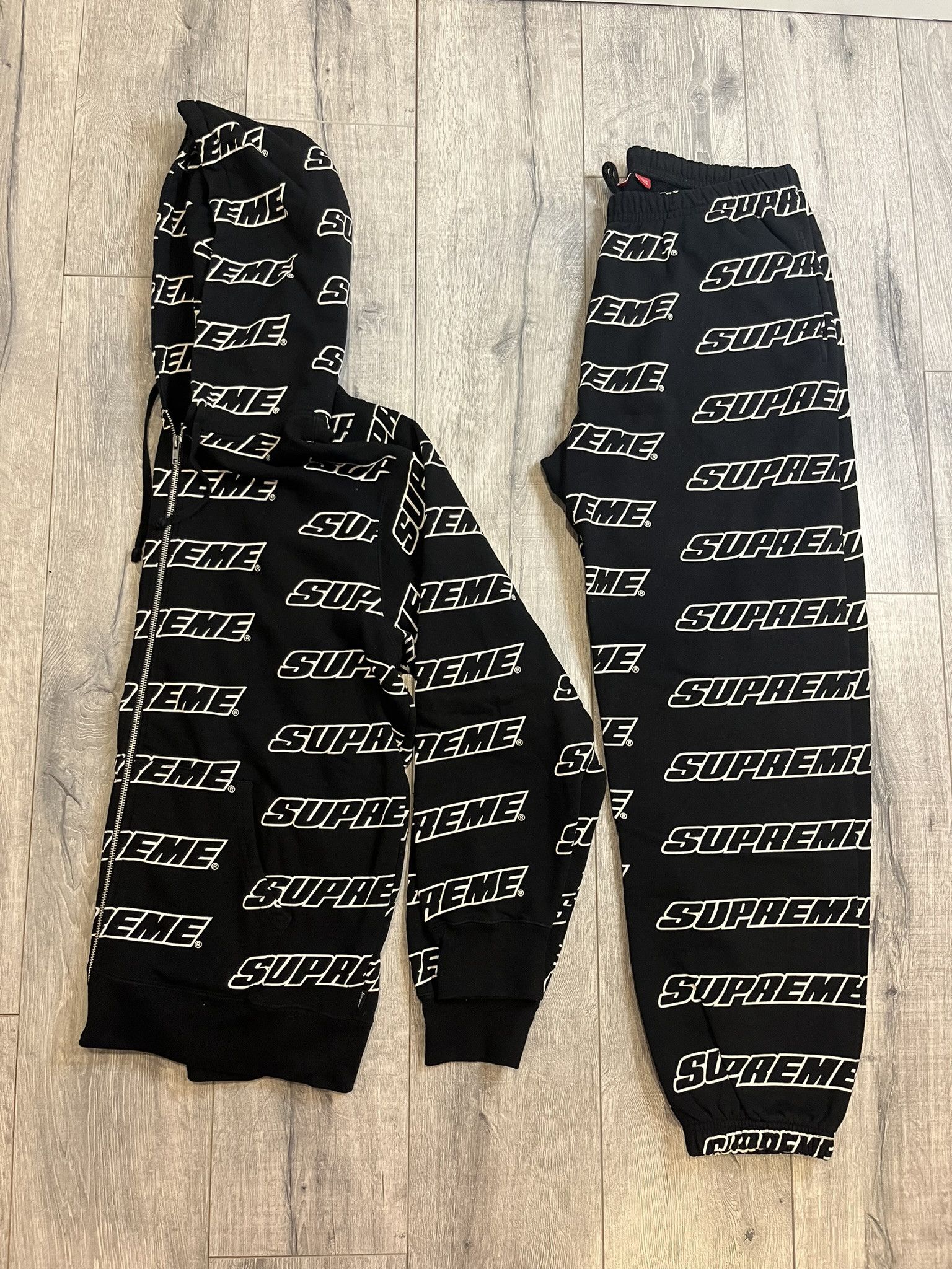 Supreme Supreme Repeat Zip Up Hooded Sweatshirt and Joggers SET. | Grailed