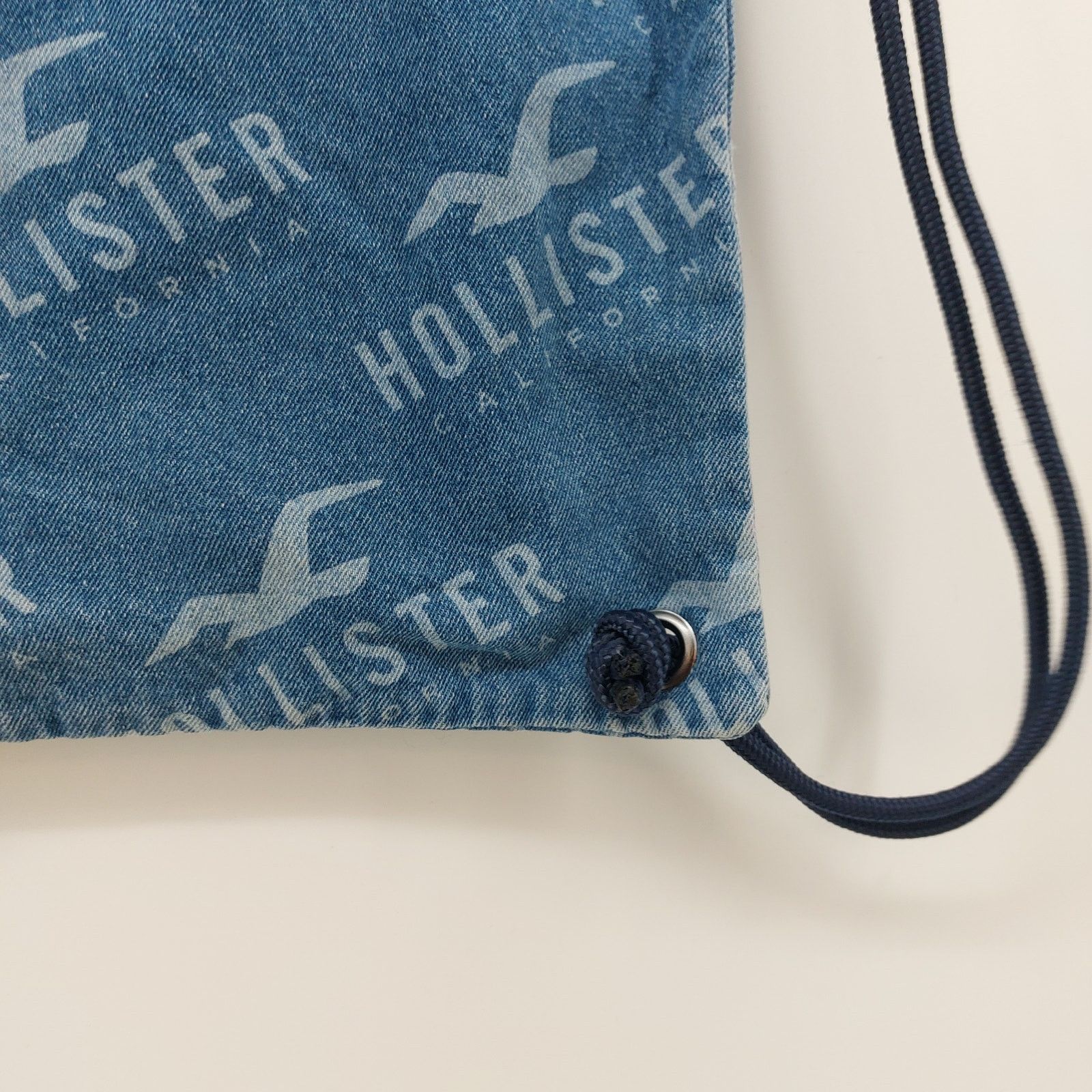 Hollister Hollister Logo Denim Back pack Y2k Style Drawstring Jean Bag Size ONE SIZE - 7 Thumbnail