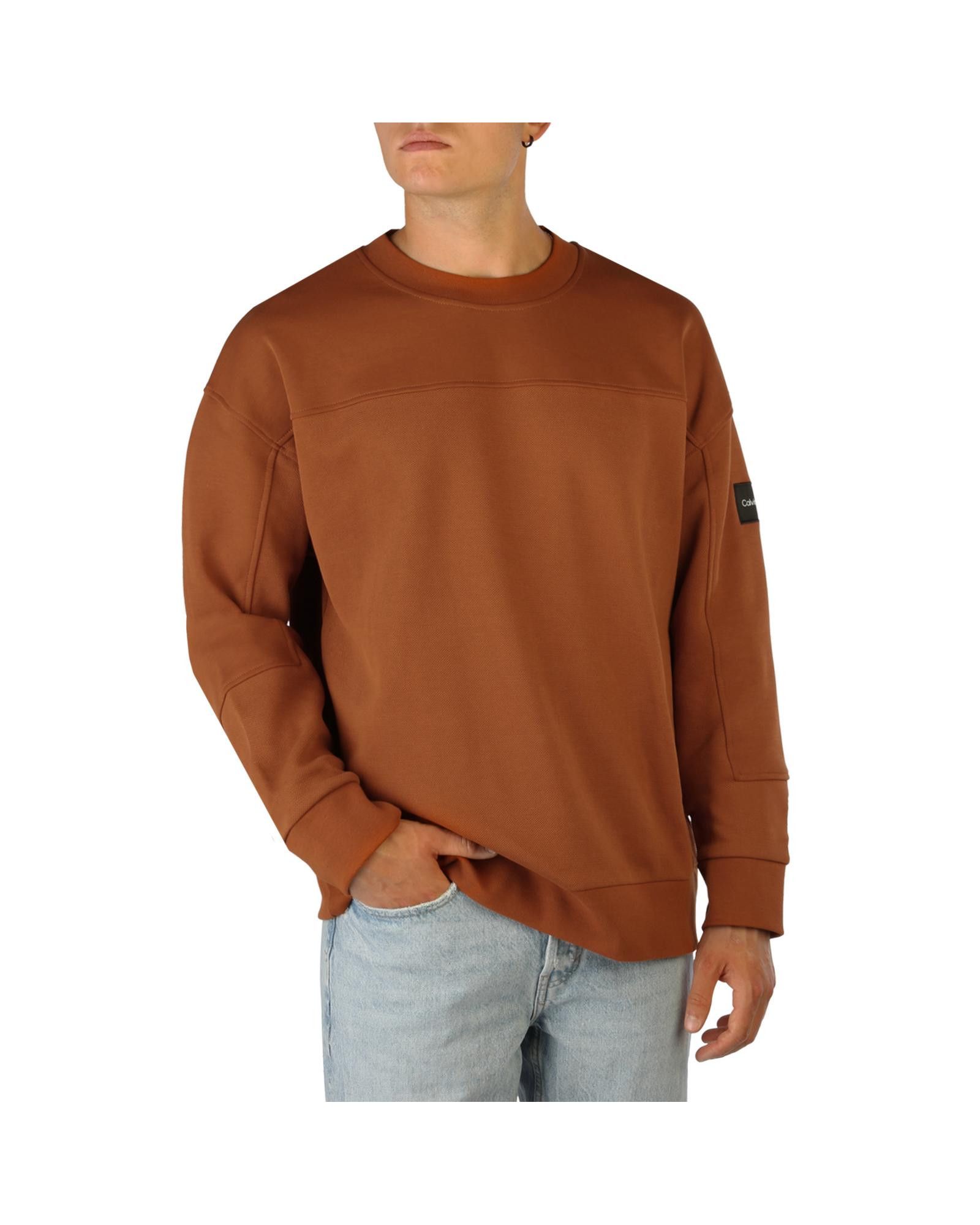image of Calvin Klein Solid Colour Round Neck Sweatshirt in Brown, Men's (Size Medium)
