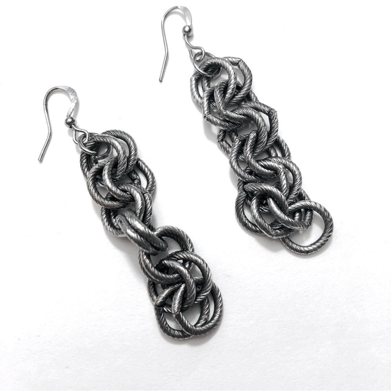 Other Silver Chunky Double Chain Mail Chainmaille Dangle Earrings Size ONE SIZE - 1 Thumbnail