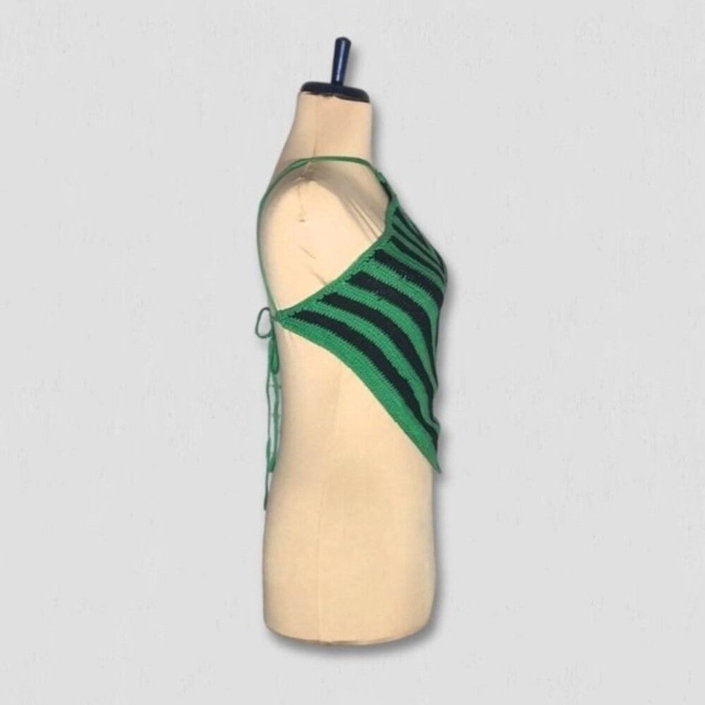Forever 21 Chevron Knit Halter Top Crochet Striped Green/Black sz M Size M / US 6-8 / IT 42-44 - 5 Thumbnail