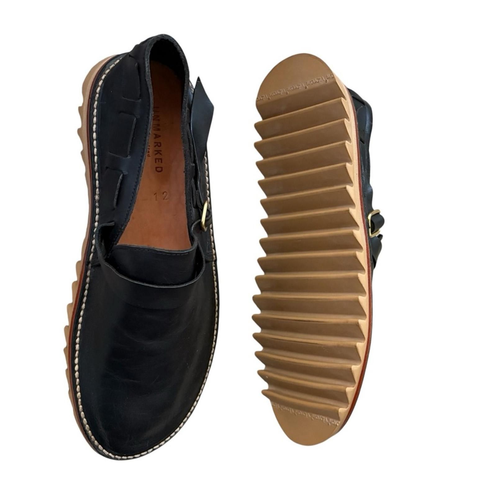 Other Unmarked Handcrafted Stitch Down Black Leather Loafers Size US 12 / EU 45 - 7 Thumbnail