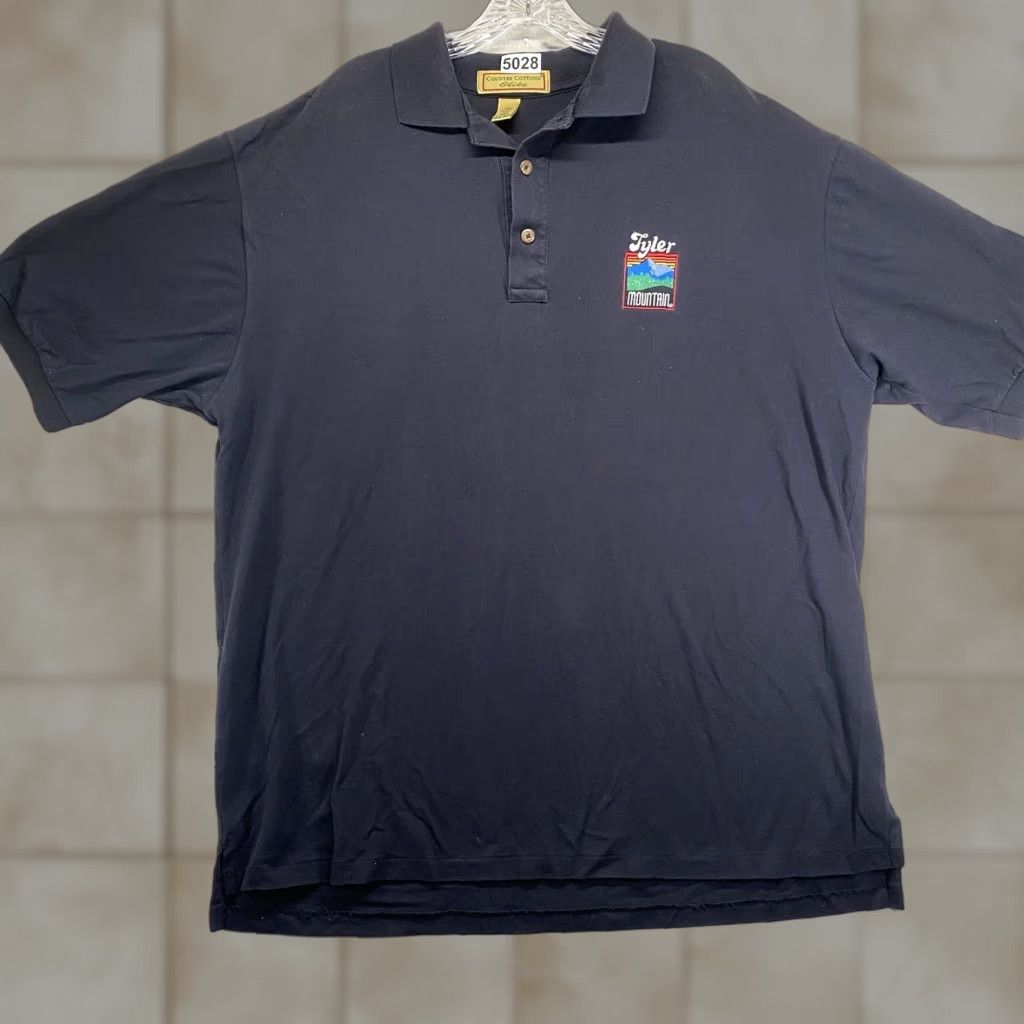 Vintage Vintage 1990s Tyler Mountain Staff Black Polo Shirt Men 2XL Pima Cotton Corporate Logo EUC Size 48R - 1 Thumbnail