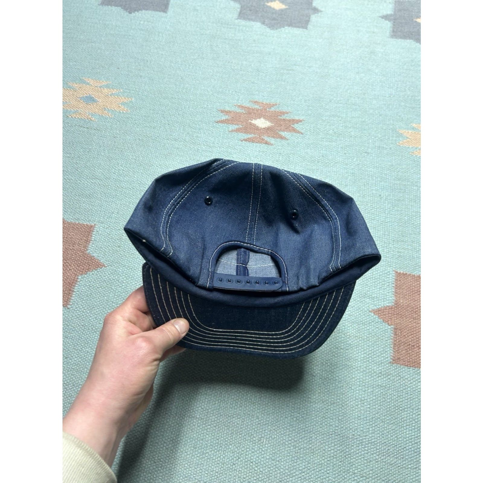 Vintage VINTAGE 80s Snapback Hat Denim Cap USA Patch Made in USA Unbranded Adjustable Men Blue Denim Snapback Hat Mens US Theme 80s Size ONE SIZE - 4 Thumbnail