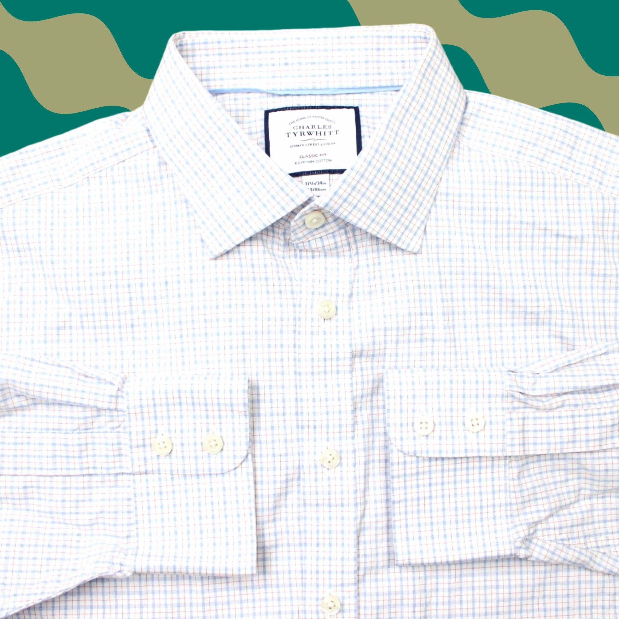 Charles Tyrwhitt Charles Tyrwhitt Shirt Mens 17 1/2 34 Blue Check Long Sleeve 100% Cotton Classic Fit Non-Iron Dress Shirt Mens Size US XXL / EU 58 / 5 - 1 Thumbnail