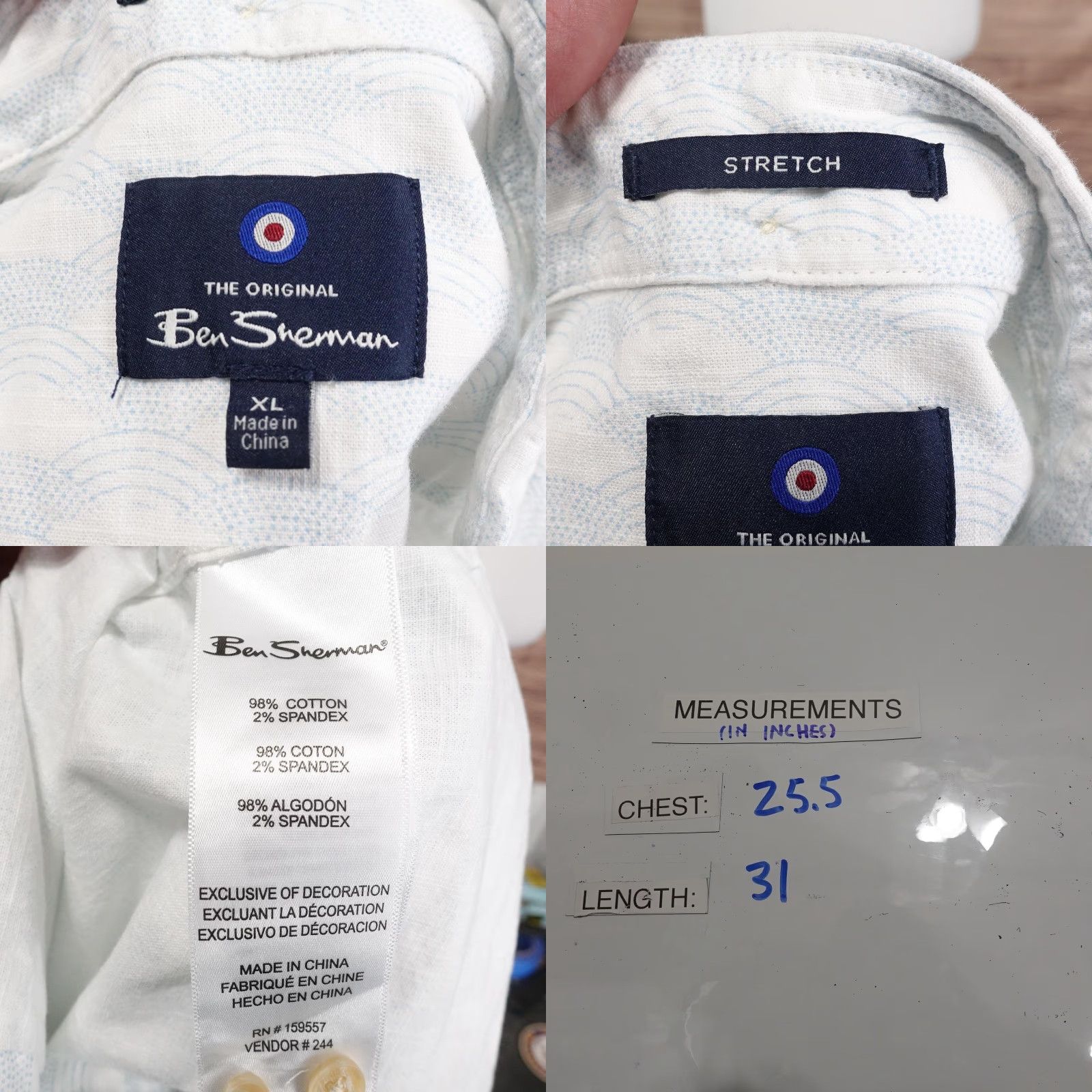 Ben Sherman BEN SHERMAN Shirt Mens XL White Micro Print Short Sleeve Button Down Stretch Cotton Blend Size US XL / EU 56 / 4 - 8 Thumbnail