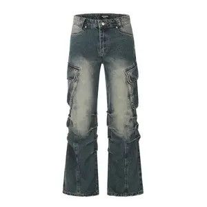 Japanese Brand Streetwear Side Pockets Washed Baggy Blue Jean Unisex Size US 28 / EU 44 - 2 Thumbnail