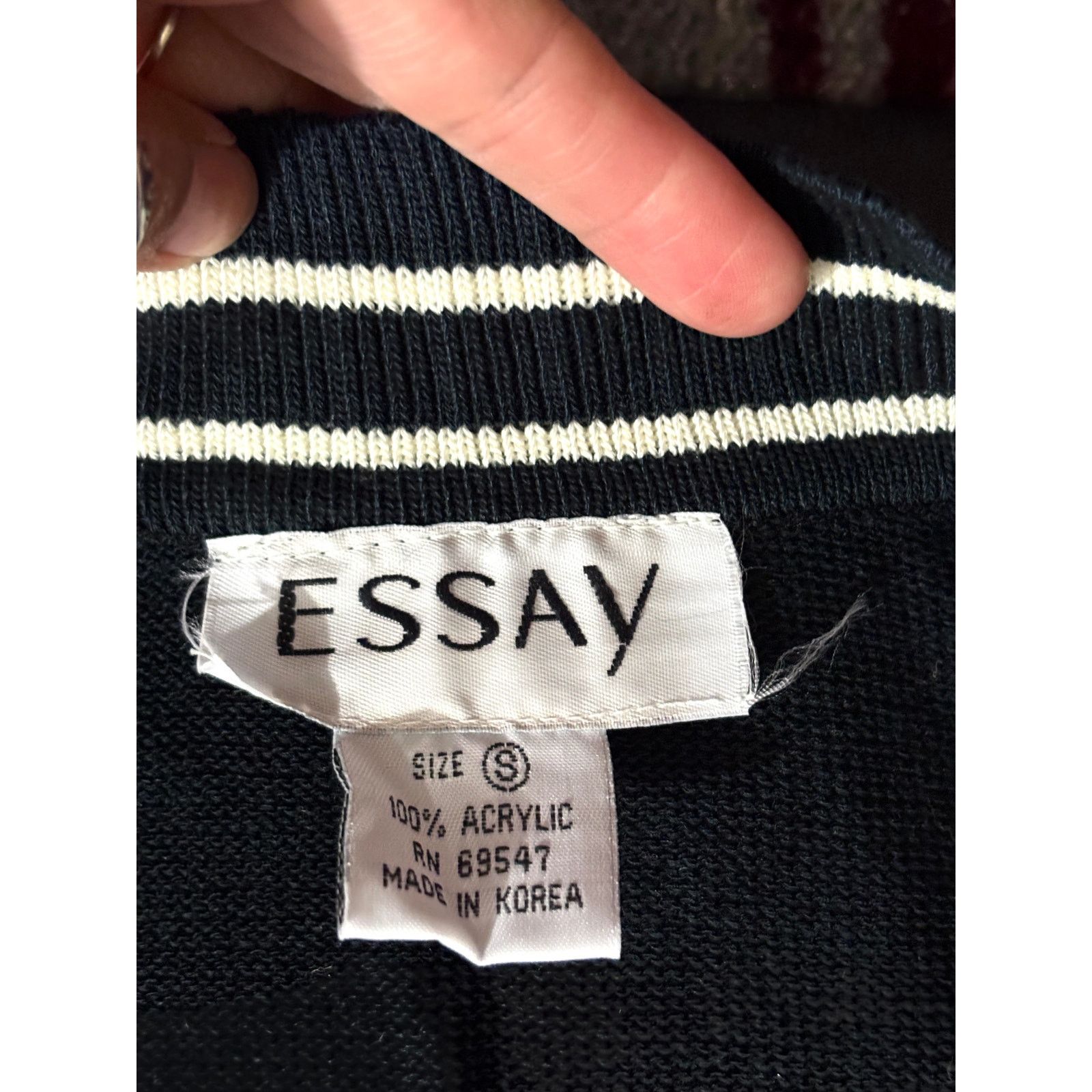 ESSAY Vintage Black Stripe Cardigan Sweater Cropped Preppy S NWT Size S / US 4 / IT 40 - 10 Thumbnail