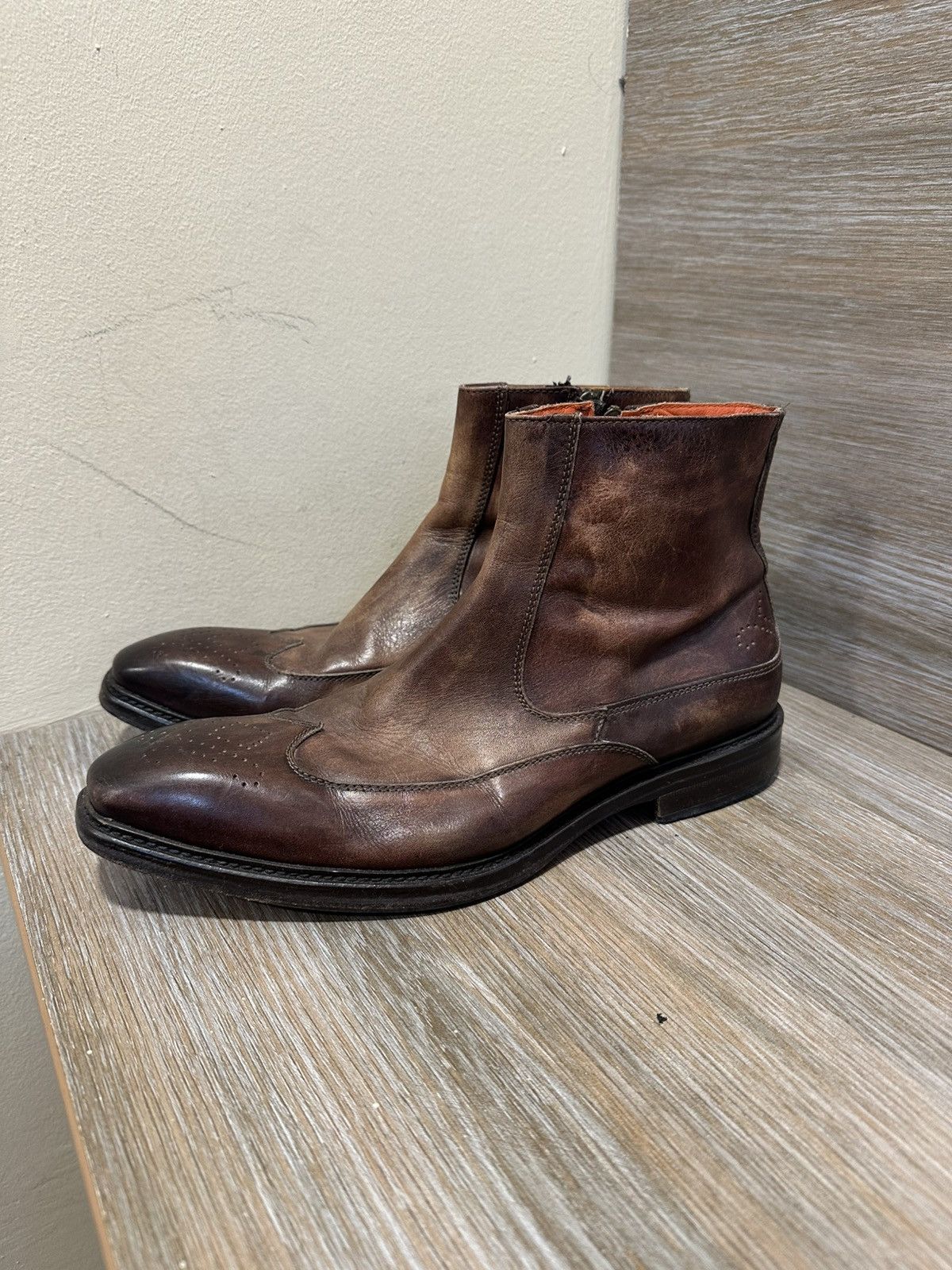 If Six Was Nine AS 98 Vibe Artisan Brown Leather Side Zip Ankle Biker Boots Size US 9.5 / EU 42-43 - 5 Thumbnail