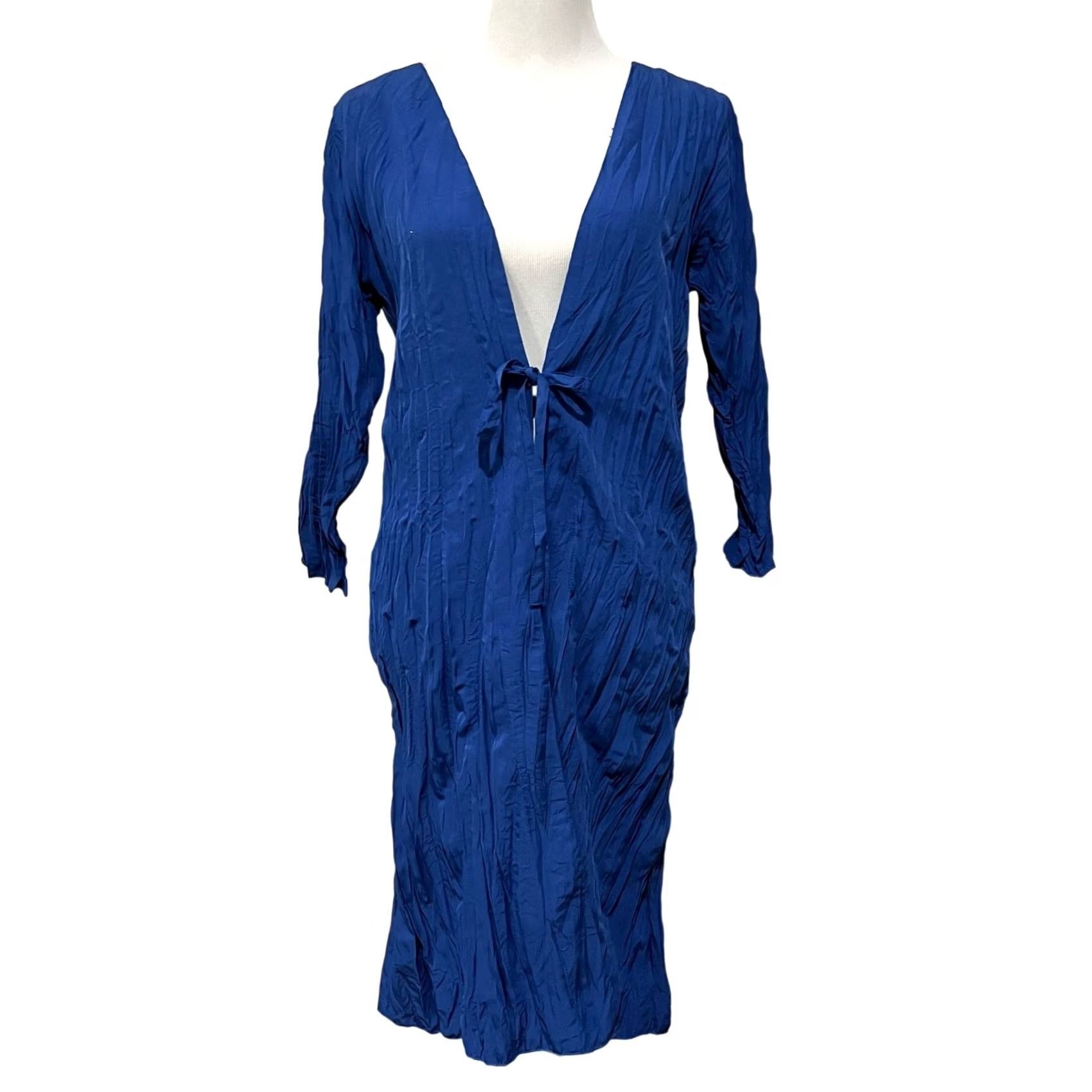 Soft Surroundings Soft Surroundings Tie Duster Cardigan Top Blue Lightweight Women's M Blouse Cardigan V-Neck Tie Short Sleeve/Crinkle Summer 90s? Size M / US 6-8 / IT 42-44 - 2 Thumbnail