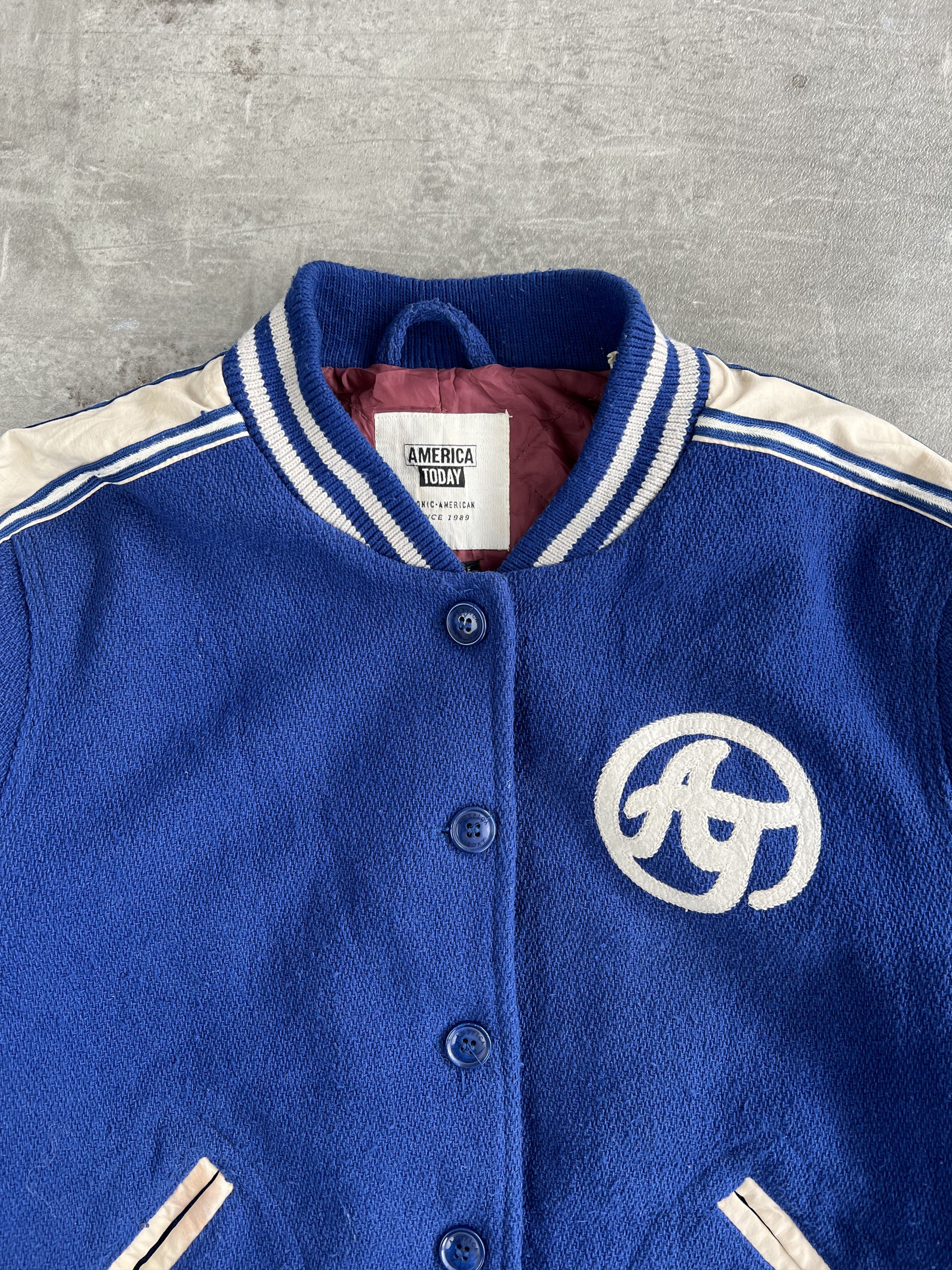 Vintage COLLEGE JACKET WOVEN WOOL BLUE Size US M / EU 48-50 / 2 - 2 Thumbnail