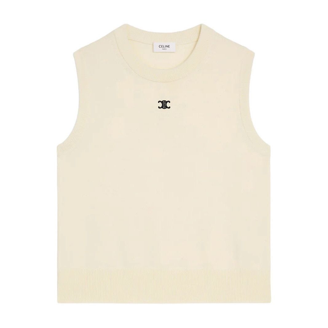 CELINE $1190 Off White Fine Wool Top New & Authentic (Women'