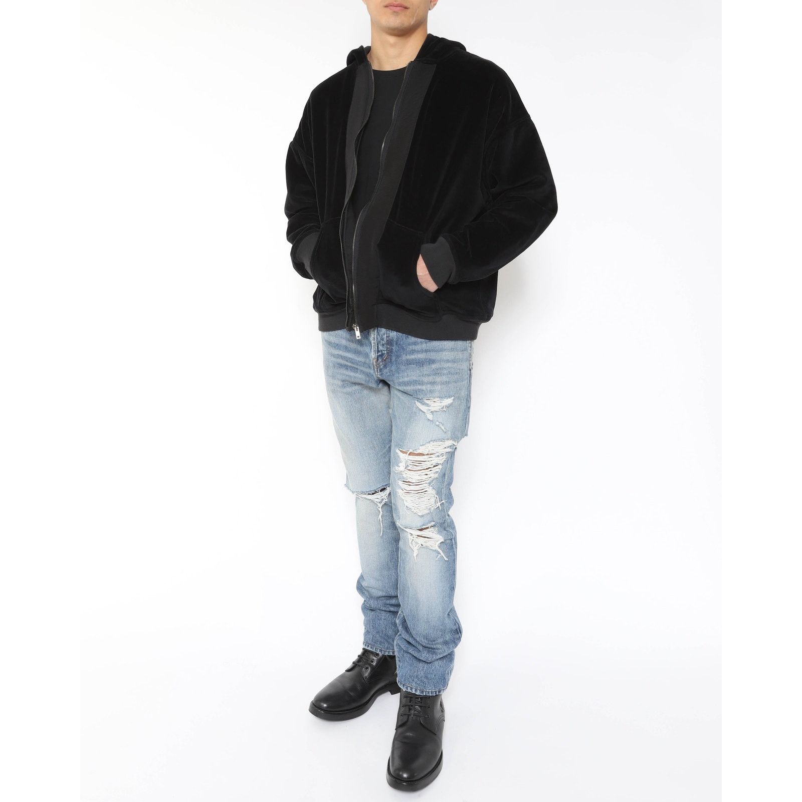 Haider Ackermann FW15 Oversized Double Layer Hoodie in Black Velvet Size US XS / EU 42 / 0 - 7 Thumbnail