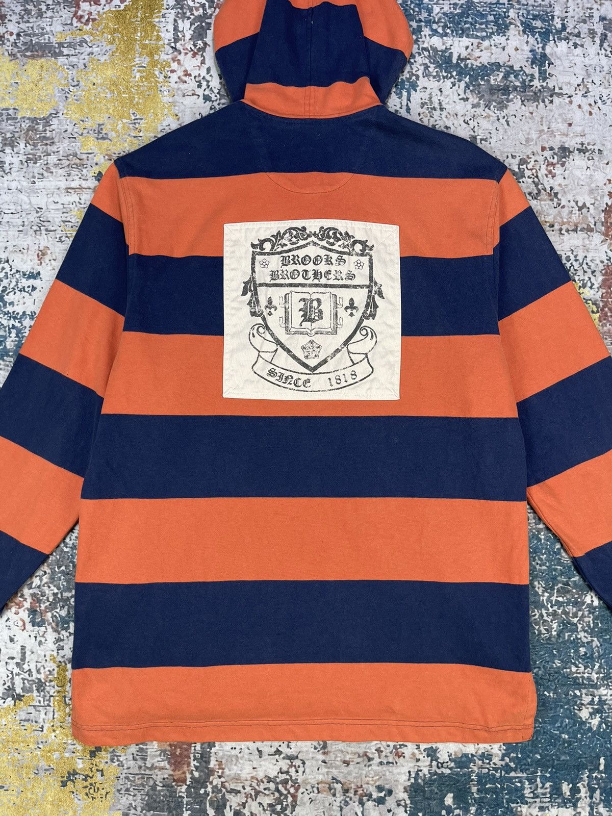 Brooks Brothers Brooks Brothers Stripe Orange Back Hit Hoodie Shirts Size US L / EU 52-54 / 3 - 2 Thumbnail