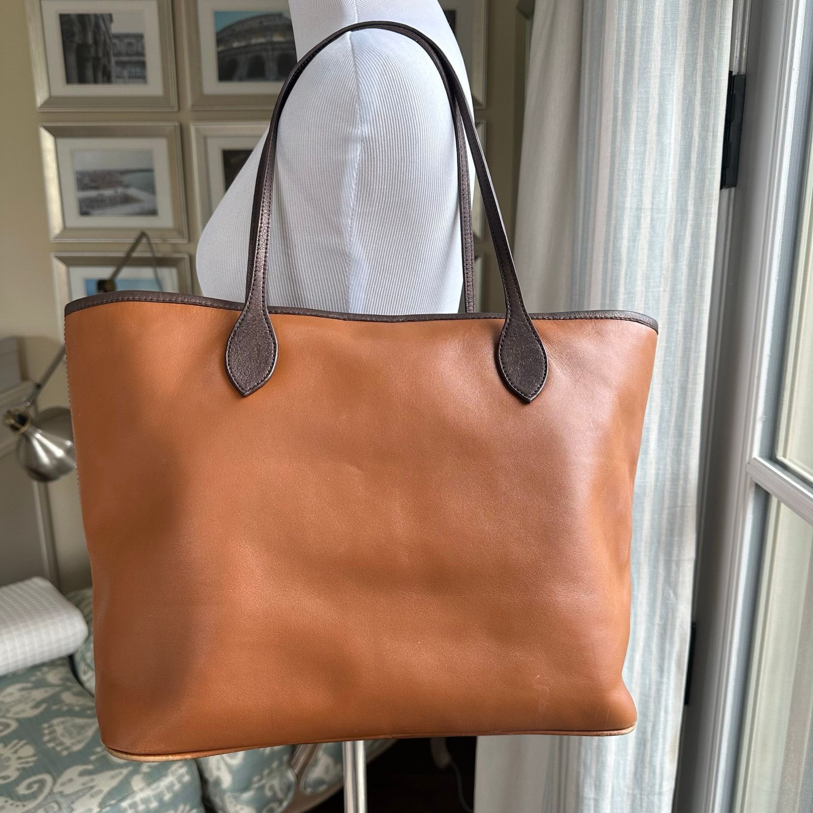 Other Genuine Leather Tote Batik Print Fabric Lined Handmade Size ONE SIZE - 1 Thumbnail