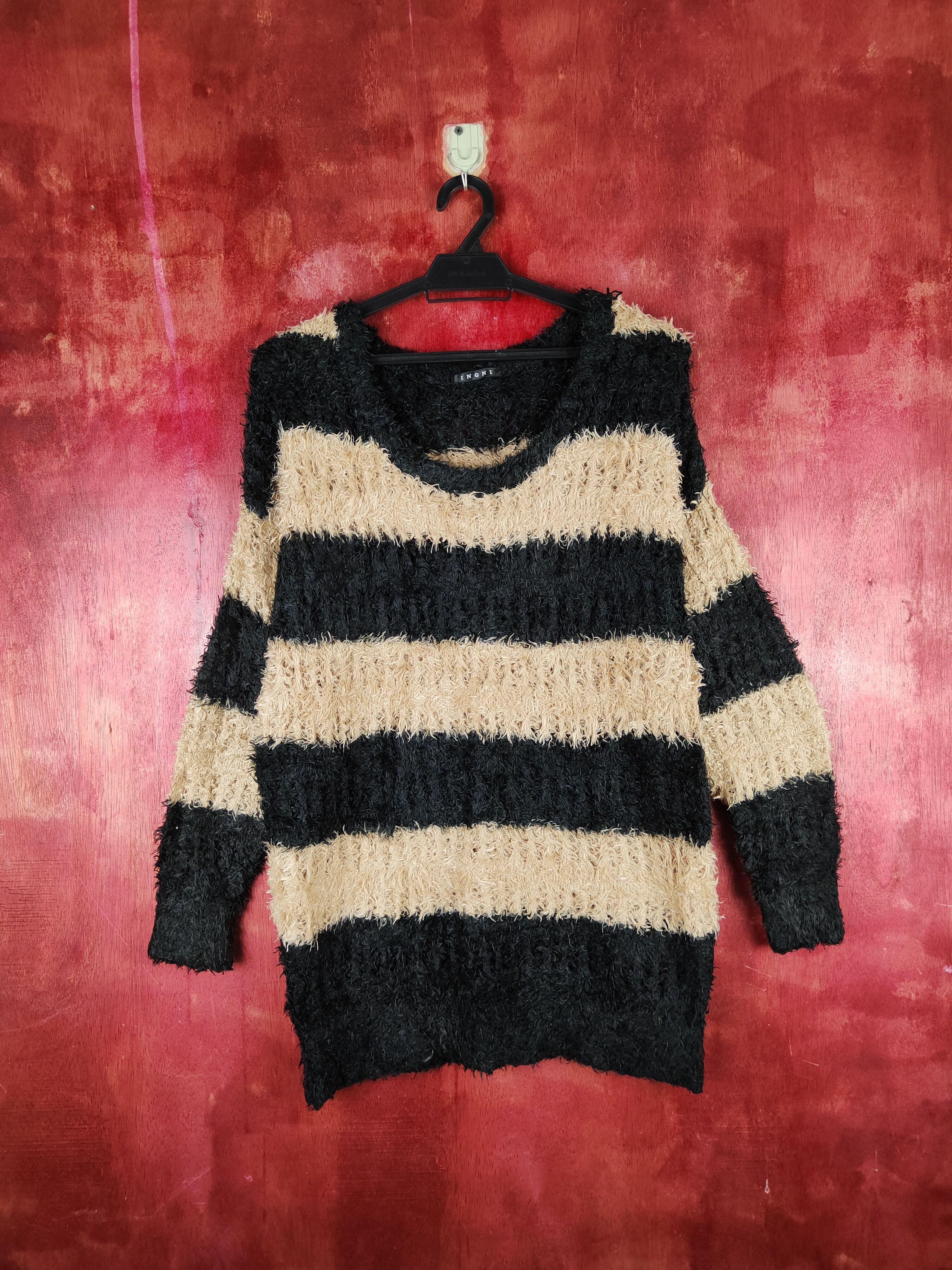 Homespun Knitwear × Japanese Brand × Solid and Striped Ingni Black Brown Shag Shaggy Fur Mohair Knitwear #S1954 Size M / US 6-8 / IT 42-44 - 1 Thumbnail