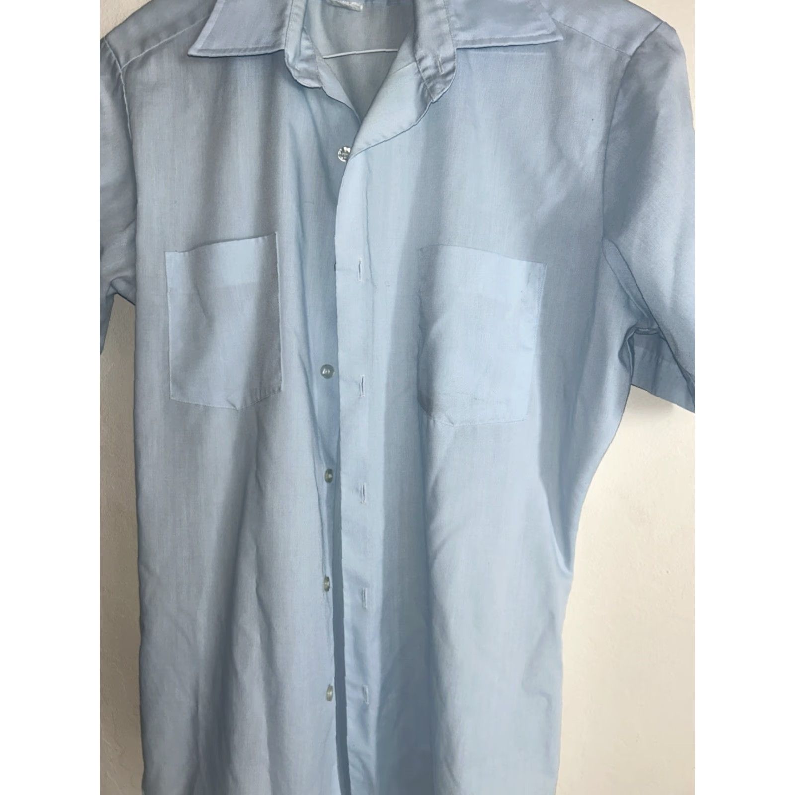 Sears VTG Sears Perma-Prest Men's Button-Down Dress Shirt Blue Short Sleeve 15 1/2 Regular Office Mens Size 40R - 4 Thumbnail