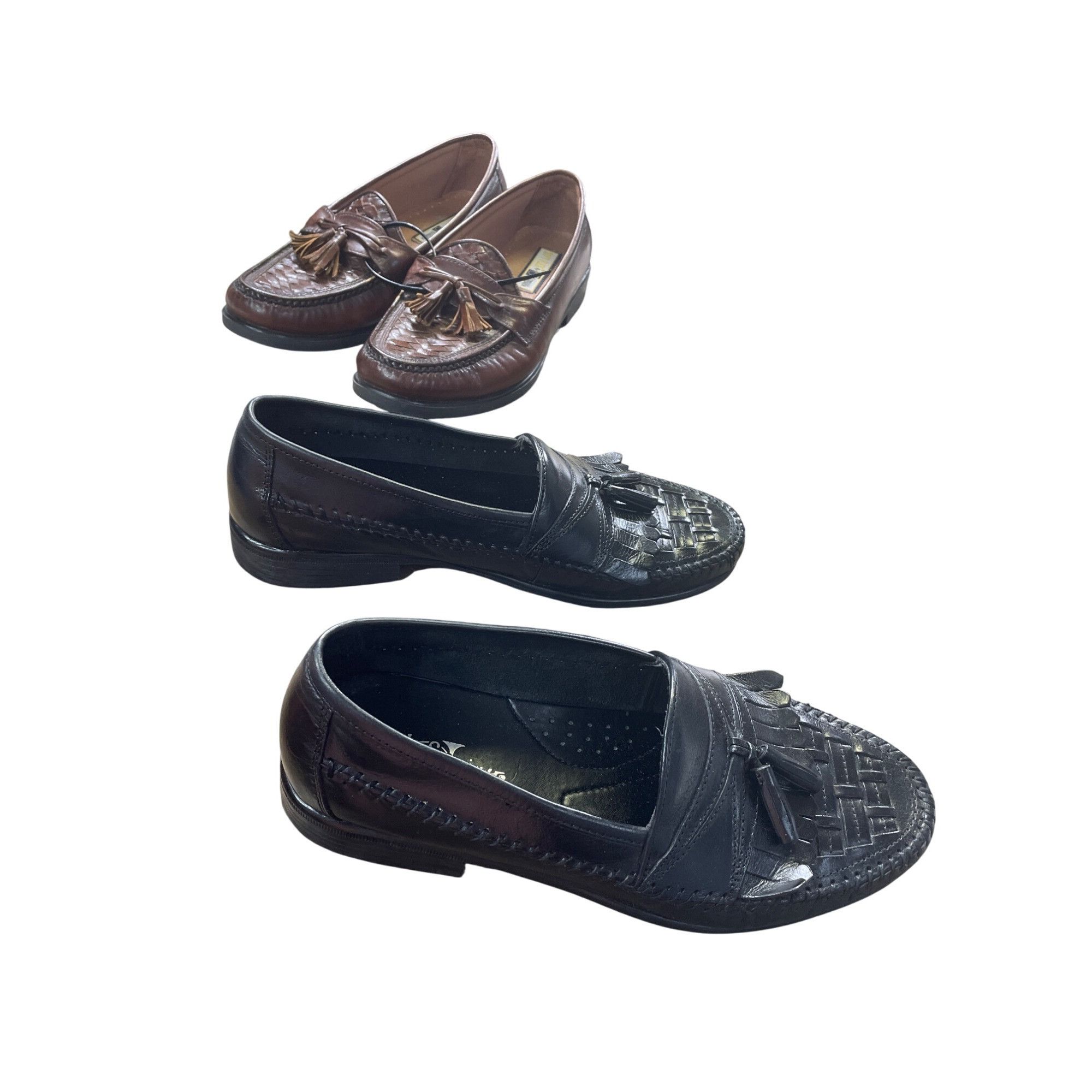 Designer French Shriner Black Leather Tasseled Slip-On Loafers Mens S Size US 8.5 / EU 41-42 - 3 Thumbnail